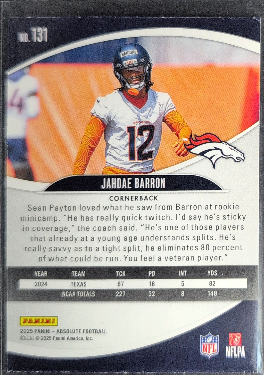 2025 Panini Absolute Jahdae Barron #131 Purple RC Denver Broncos back