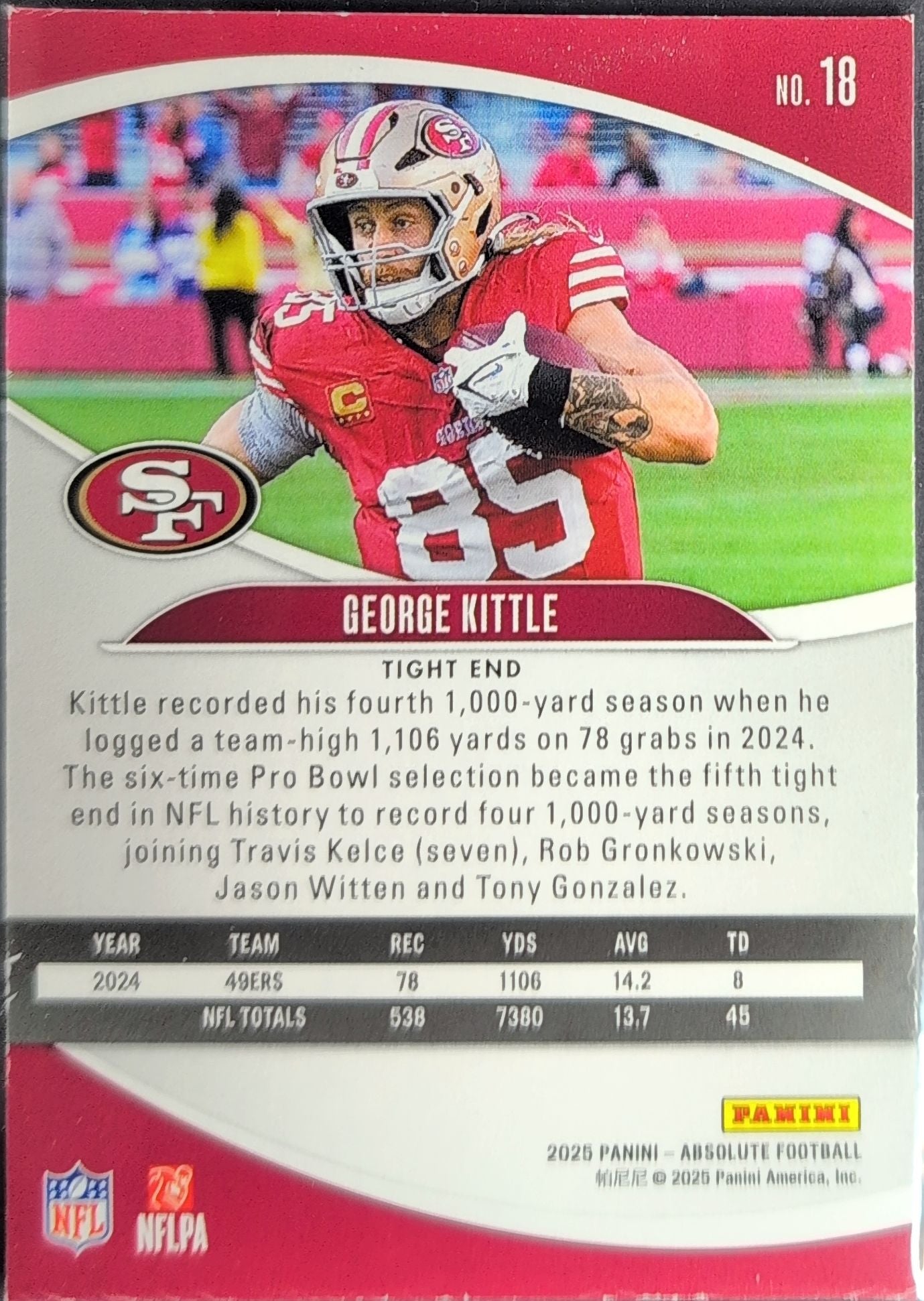 2025 Panini Absolute George Kittle #18 Green San Francisco 49ers back