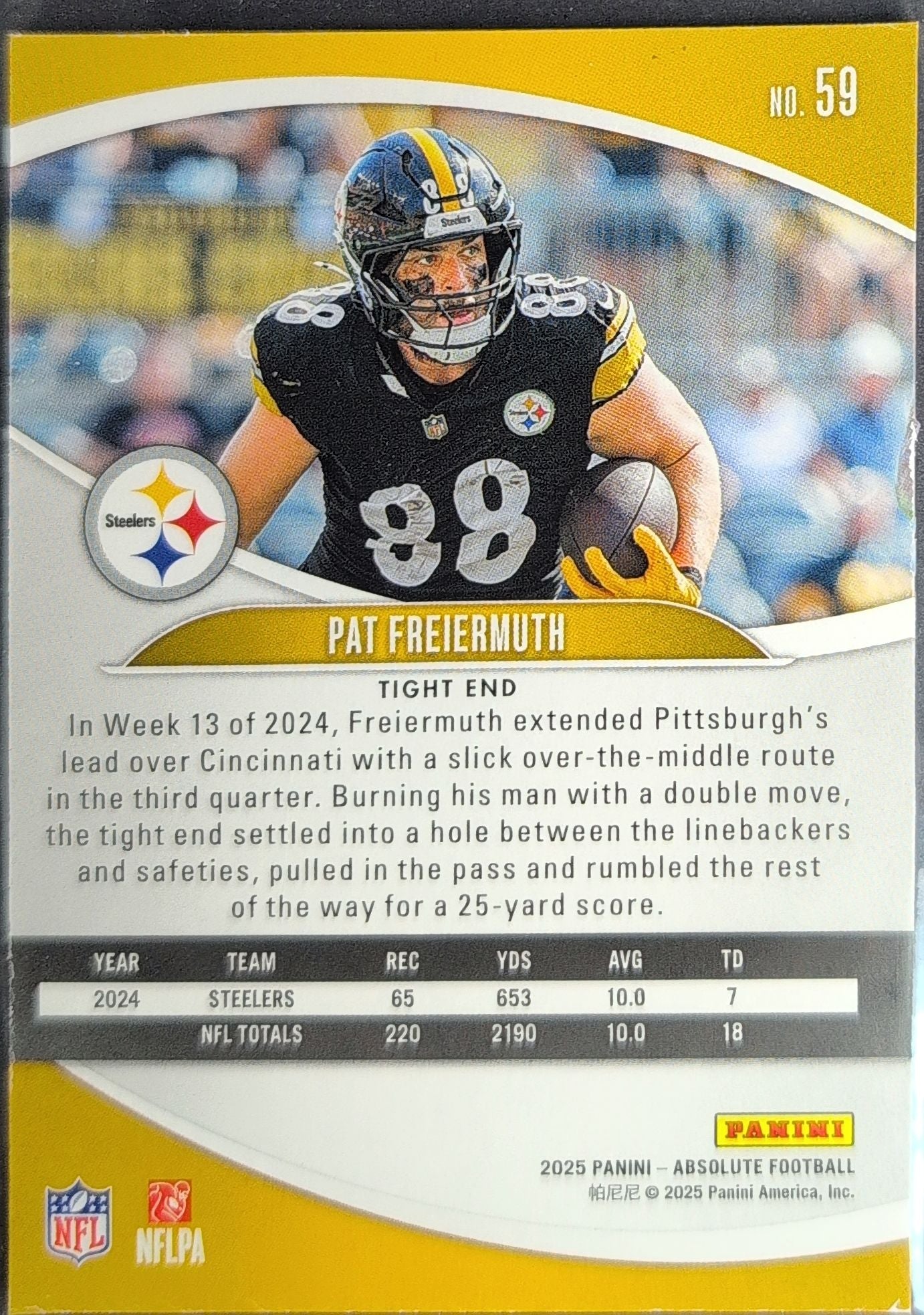 2025 Panini Absolute Pat Freiermuth #59 Green Pittsburgh Steelers back