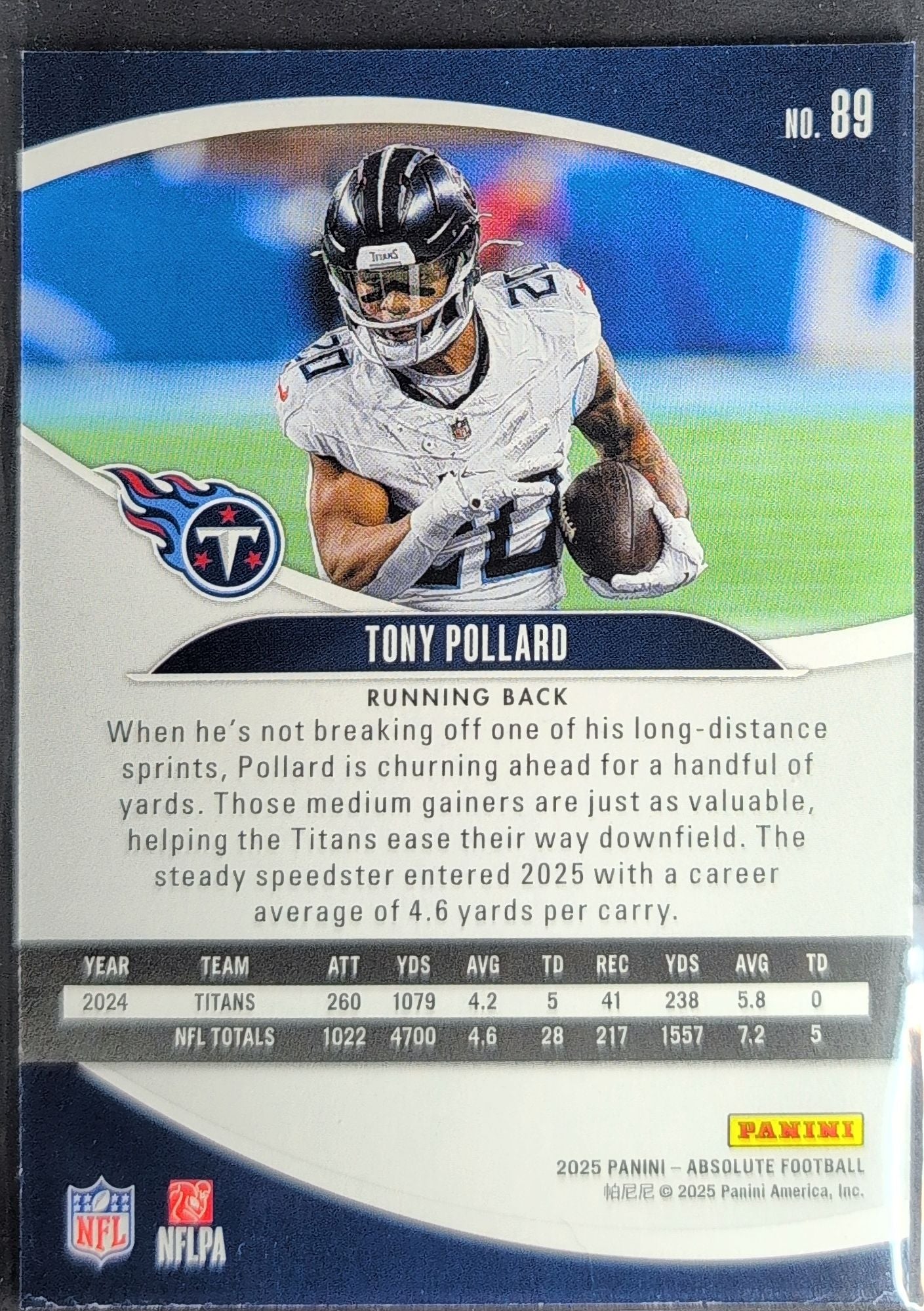 2025 Panini Absolute Tony Pollard #89 Black Tennessee Titans back
