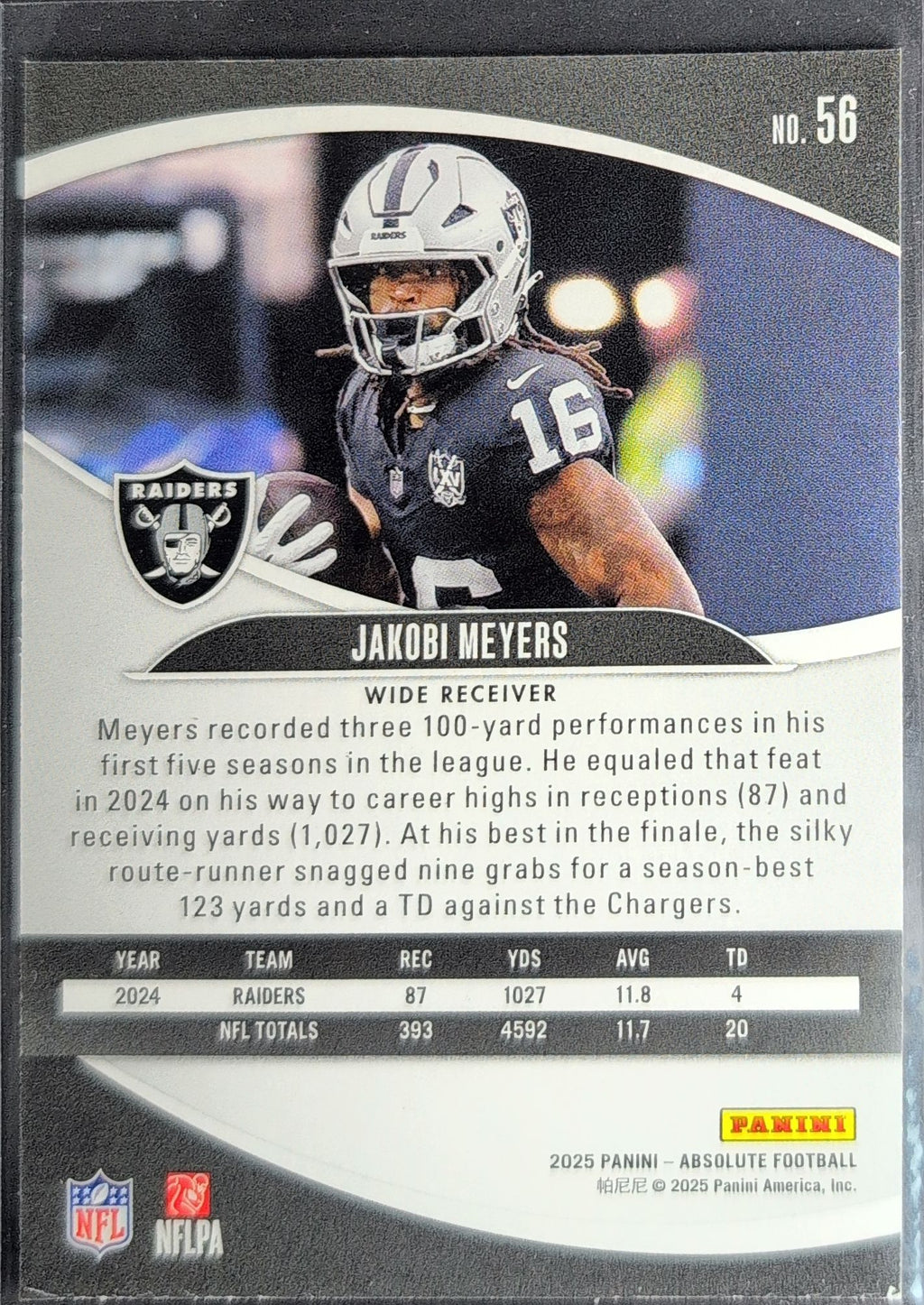2025 Panini Absolute Jakobi Meyers #56 Purple Las Vegas Raiders back