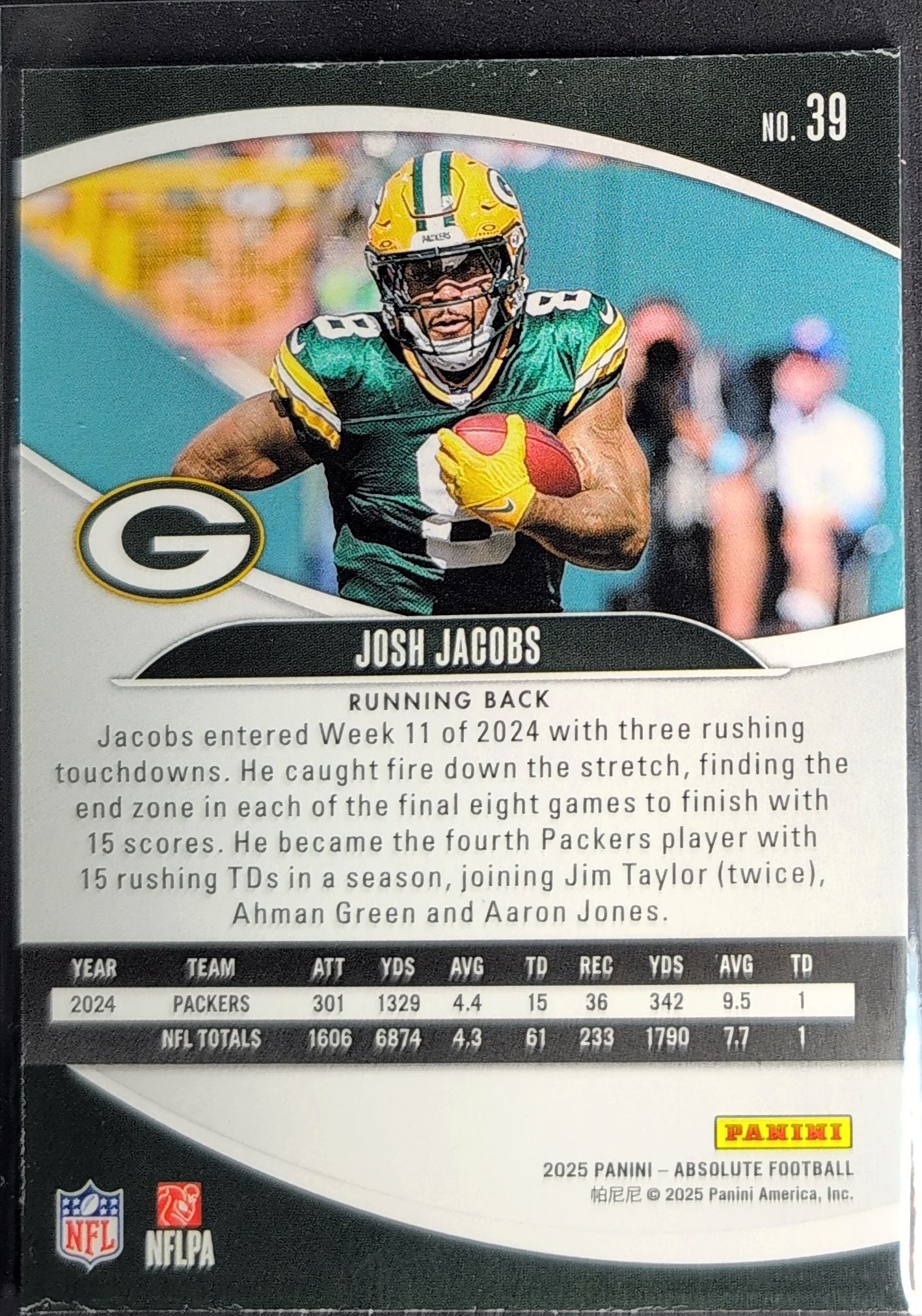 2025 Panini Absolute Josh Jacobs #39 Green Green Bay Packers back