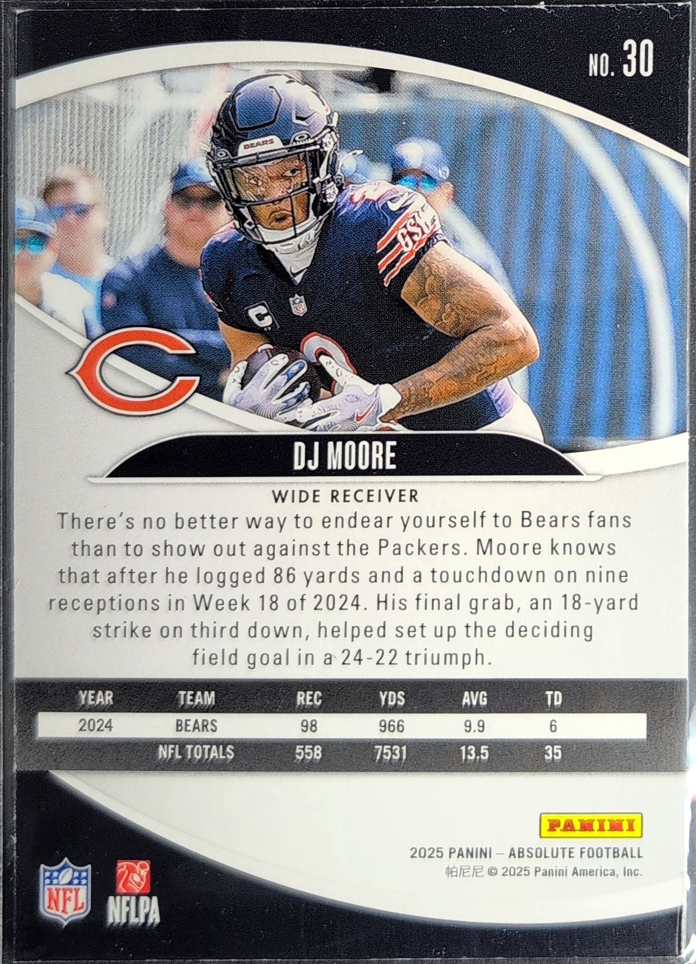 2025 Panini Absolute DJ Moore #30 Purple Chicago Bears back