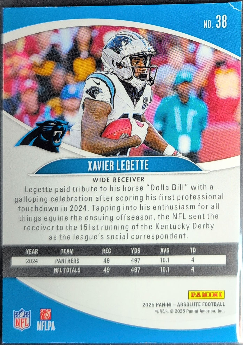 2025 Panini Absolute Xavier Legette #38 Purple Carolina Panthers back