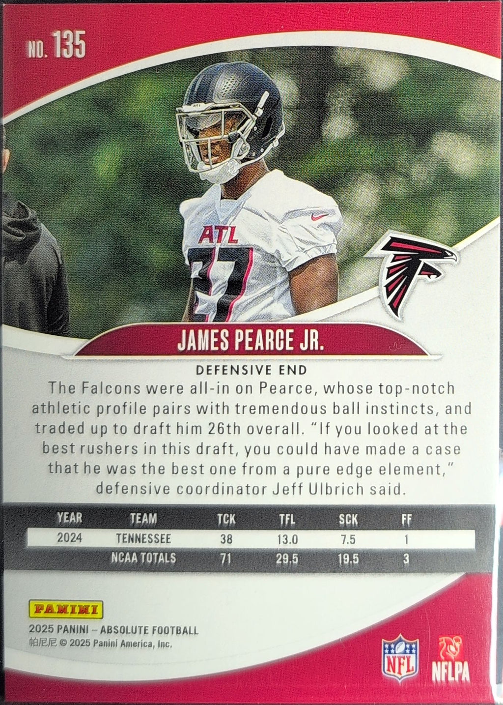 2025 Panini Absolute James Pearce Jr. #135 Black Atlanta Falcons back