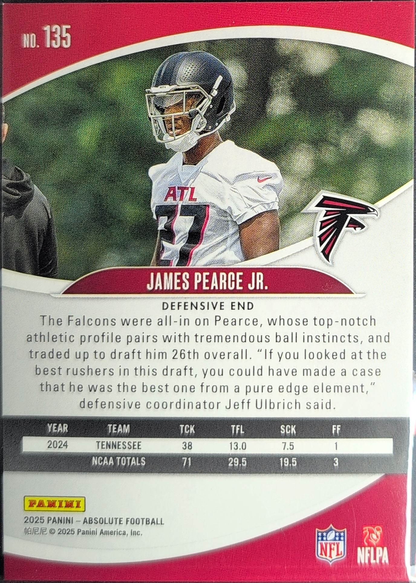2025 Panini Absolute James Pearce Jr. #135 Black Atlanta Falcons back