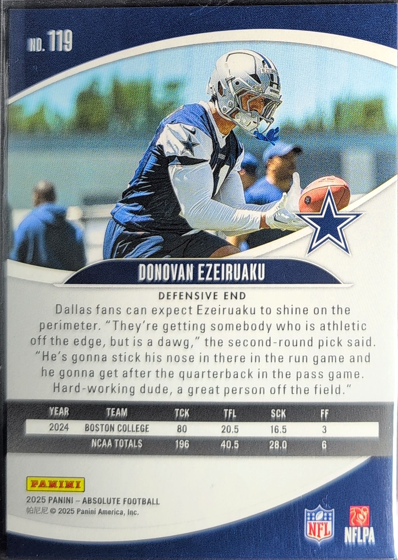2025 Panini Absolute Donovan Ezeiruaku #119 Black RC Dallas Cowboys back