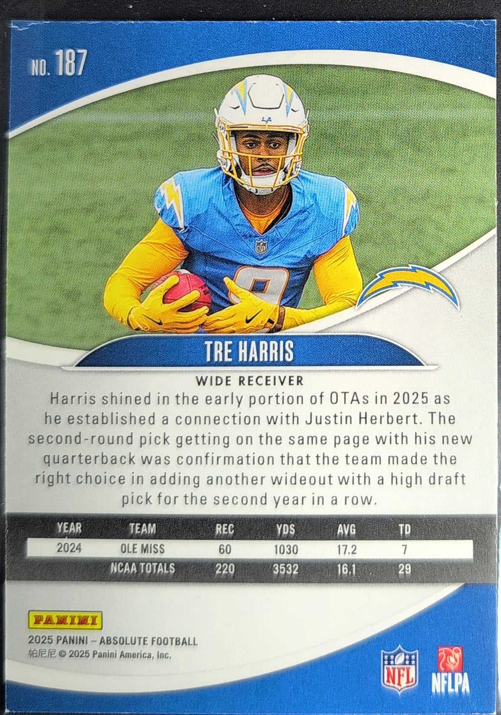 2025 Panini Absolute Tre Harris #187 Green RC Los Angeles Chargers back