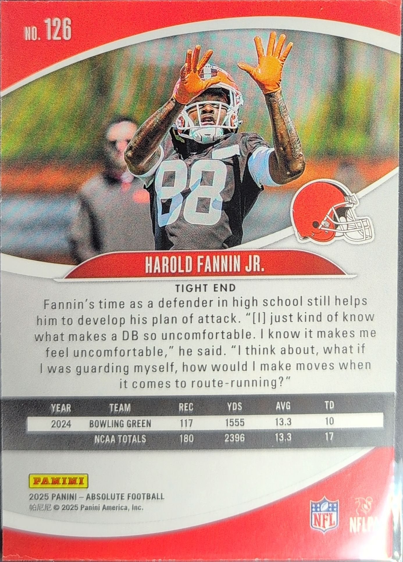 Harold Fannin Jr. 2025 Panini Absolute #126 Purple Rookie RC Cleveland Browns - back image