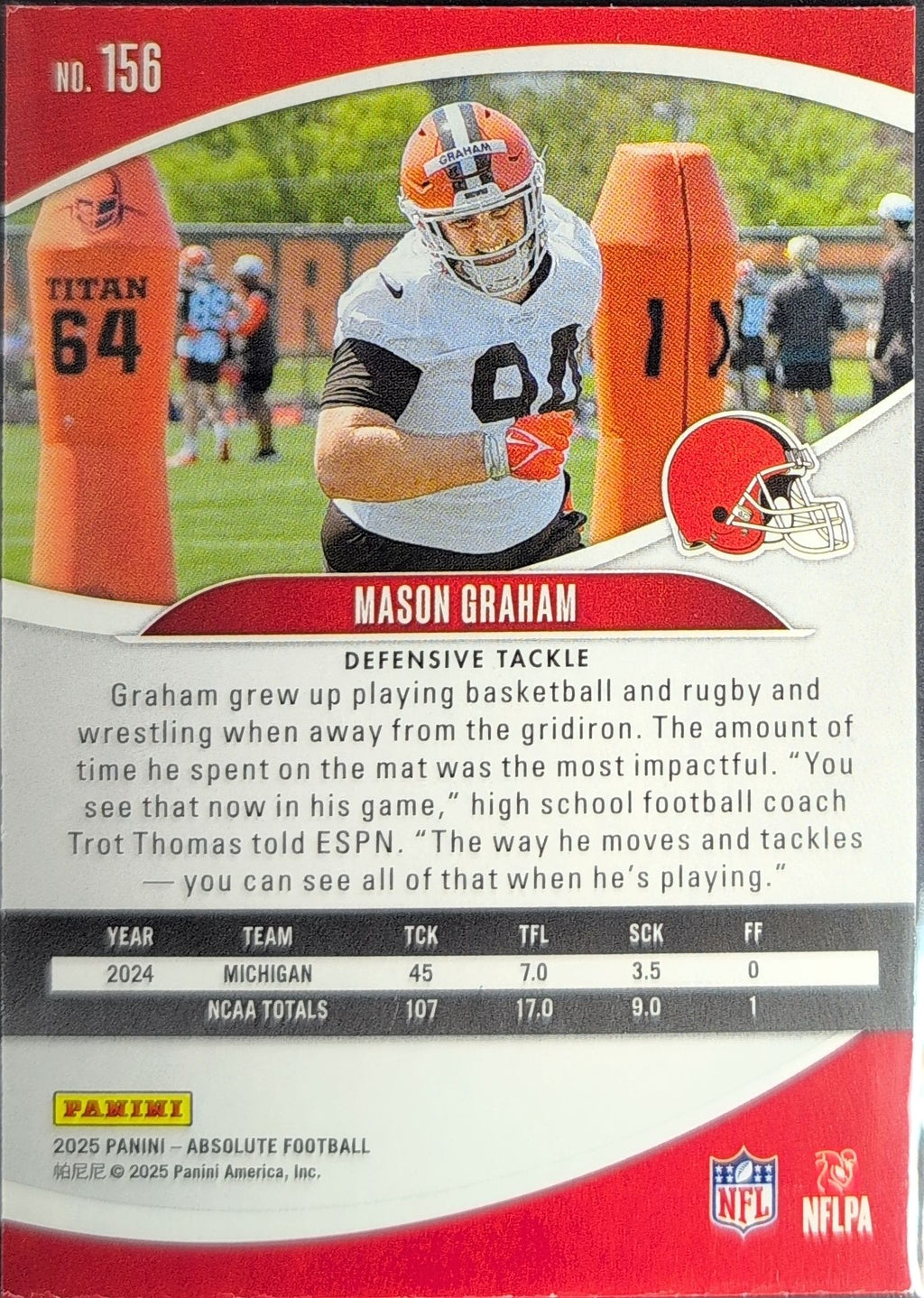 2025 Panini Absolute Mason Graham #156 Black RC Cleveland Browns back