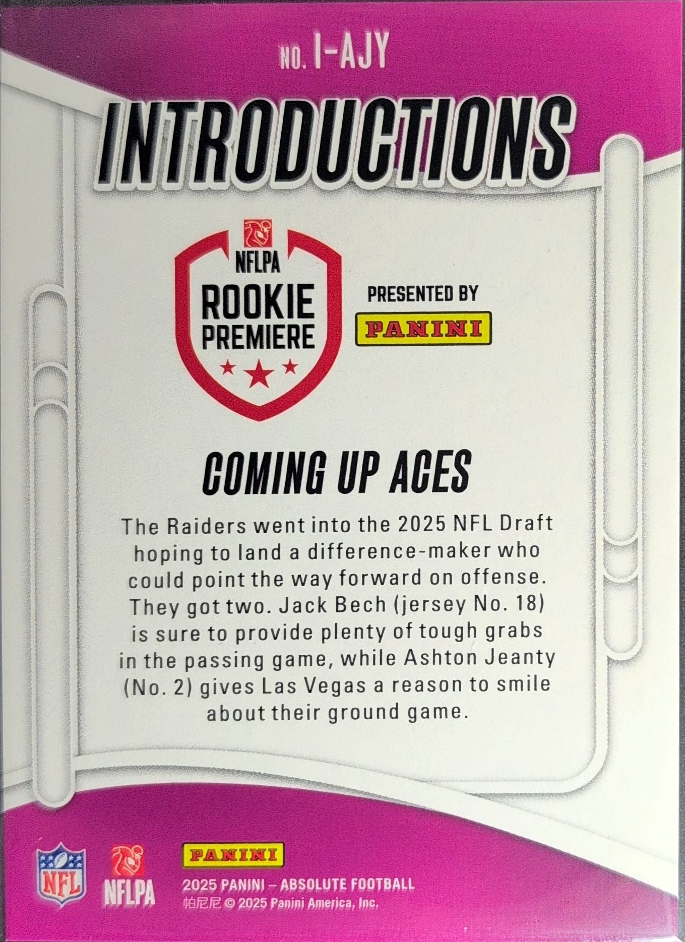 2025 Panini Absolute Coming Up Aces #I-AJY Introductions Las Vegas Raiders back