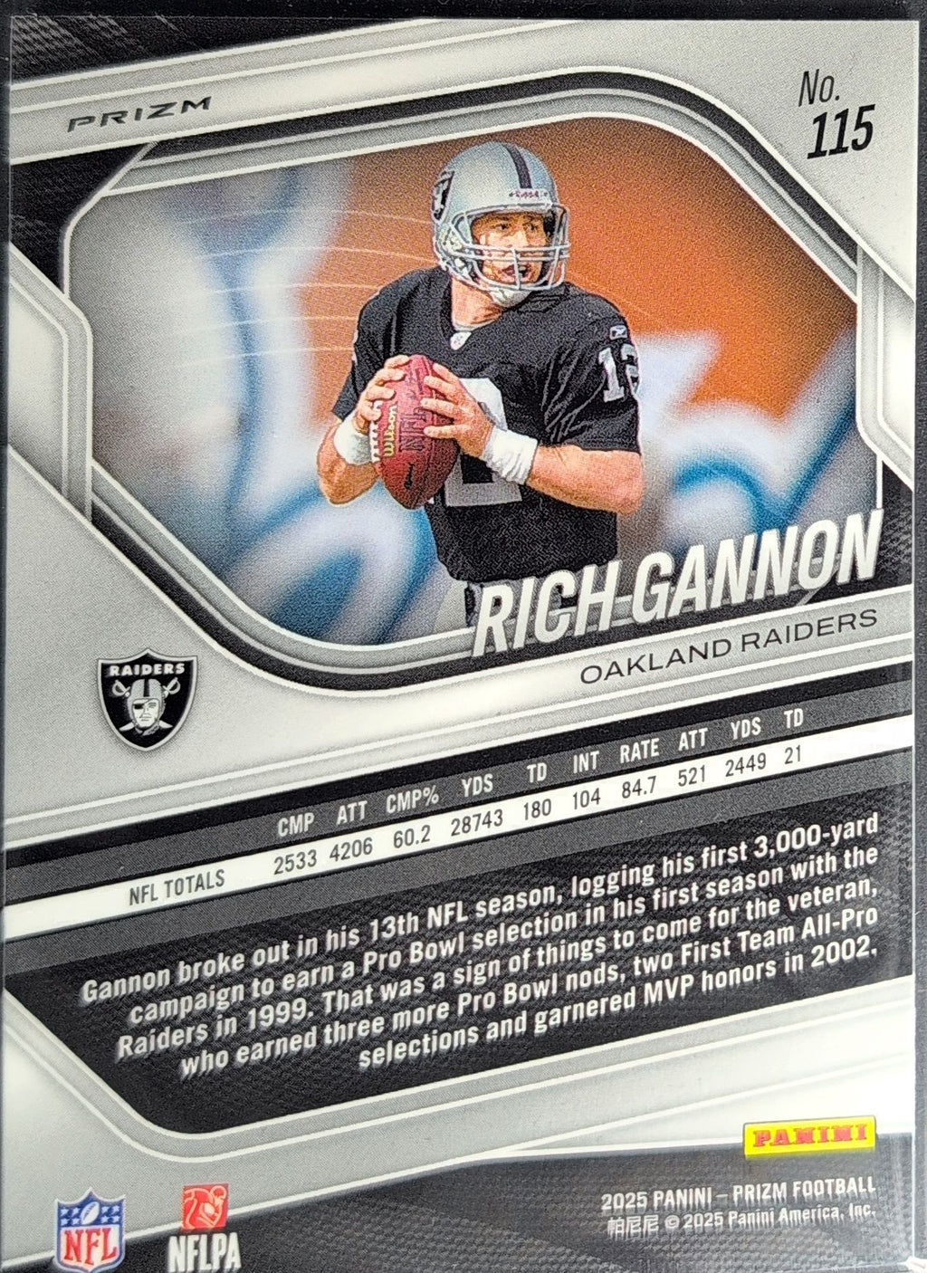 2025 Panini Prizm Rich Gannon #115 Silver Oakland Raiders back