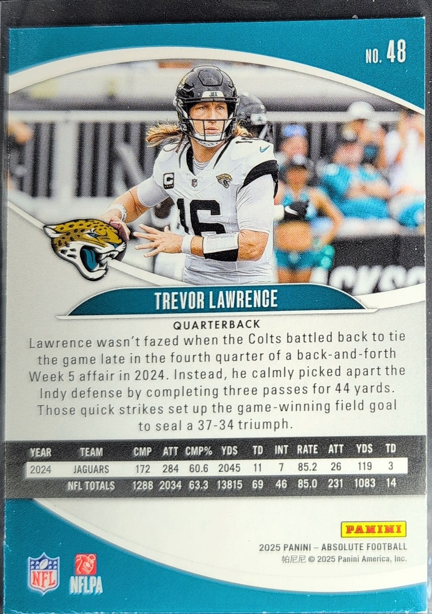 Trevor Lawrence 2025 Panini Absolute #48 Purple Jacksonville Jaguars - back image