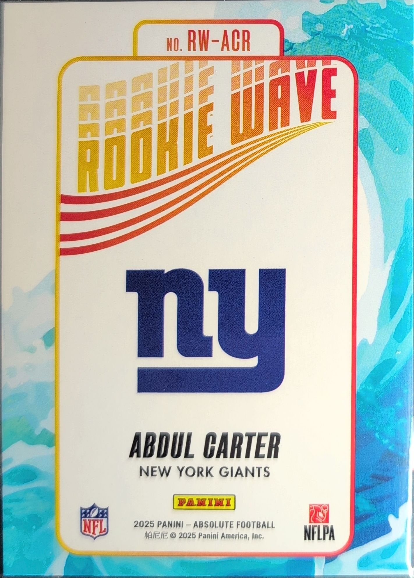 Abdul Carter 2025 Panini Absolute #RW-ACR Rookie Wave New York Giants - back image