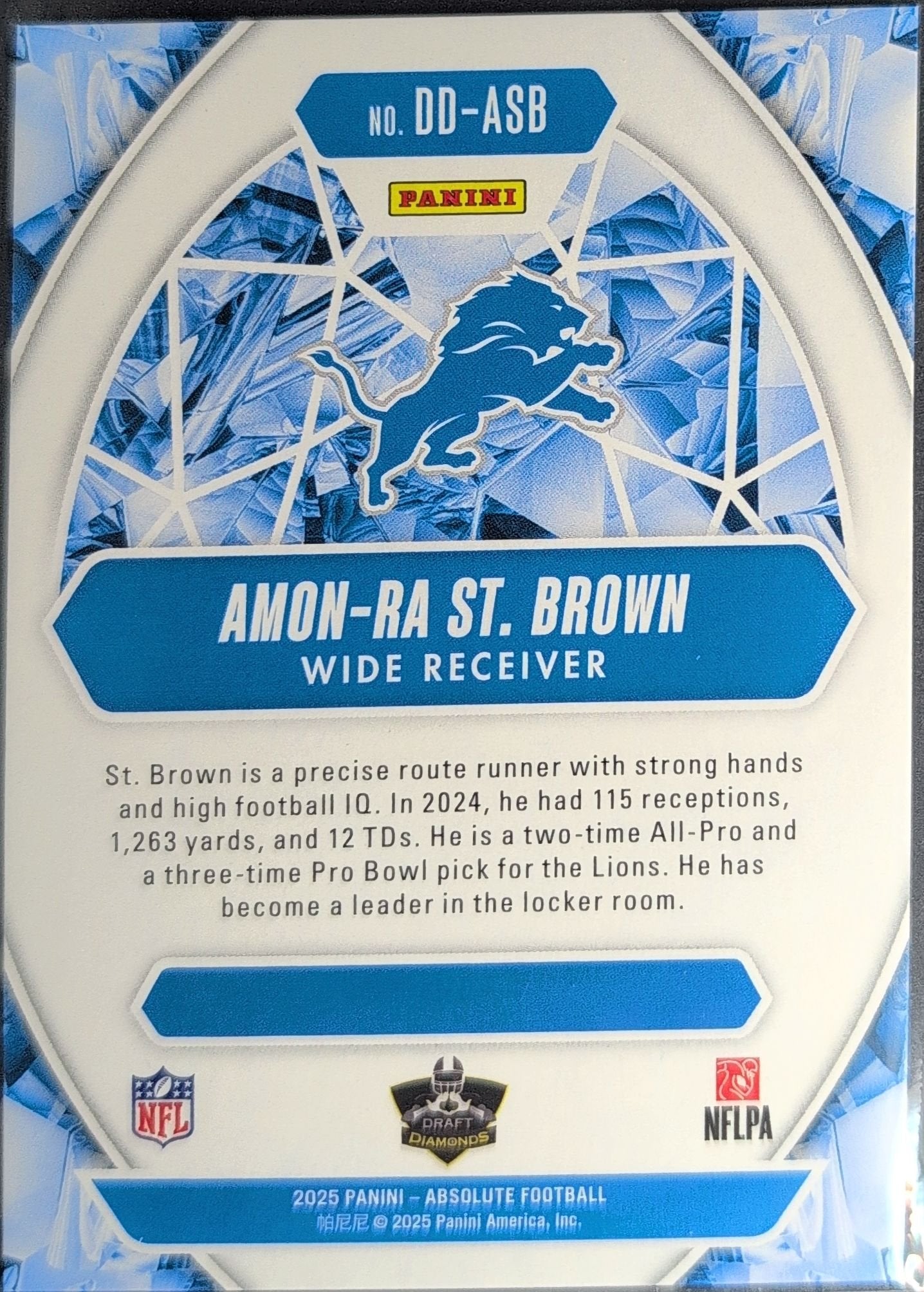 Amon-Ra St. Brown 2025 Panini Absolute #DD-ASB Draft Diamonds Detroit Lions - back image