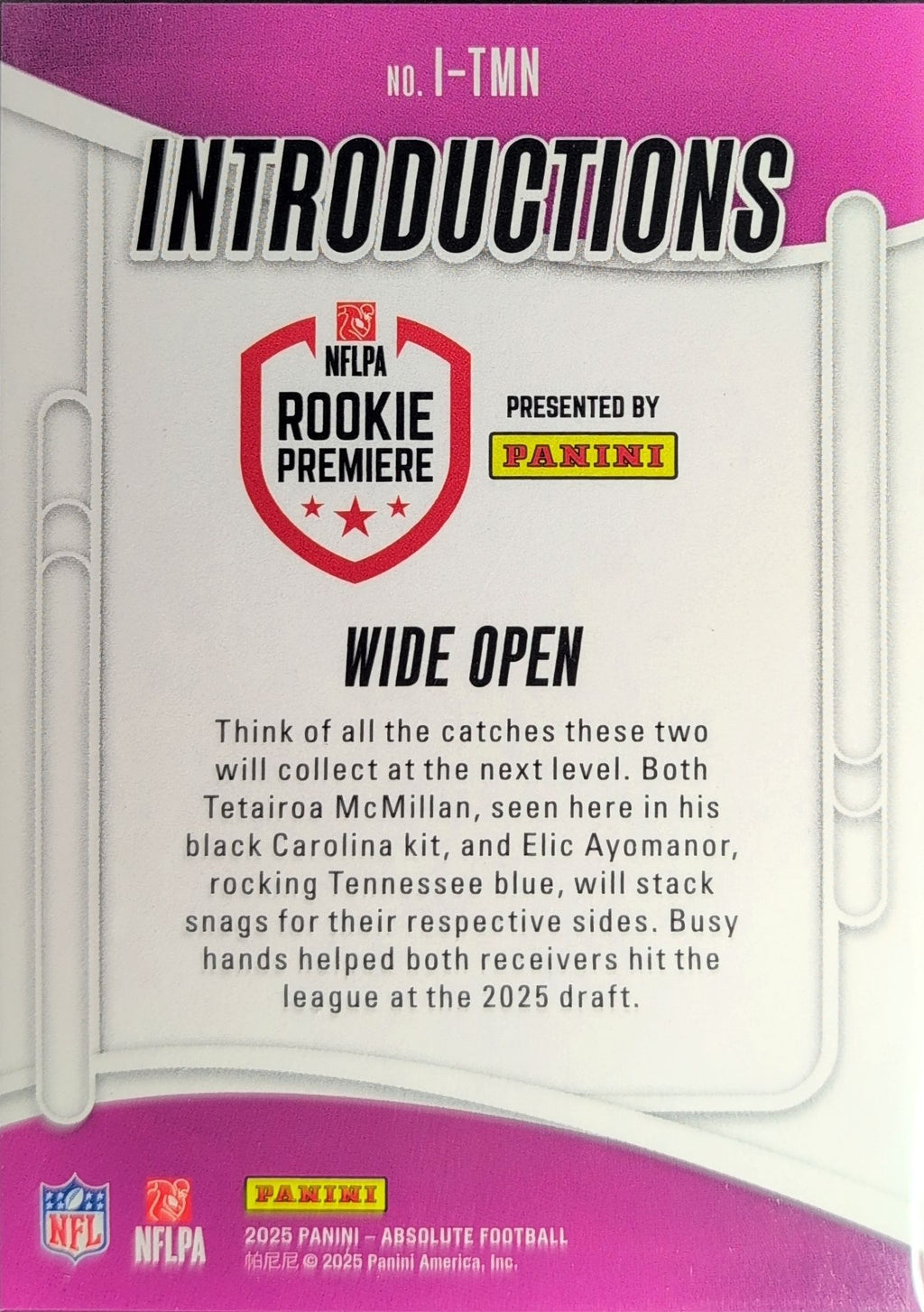 2025 Panini Absolute Wide Open #I-TMN Introductions Carolina Panthers back
