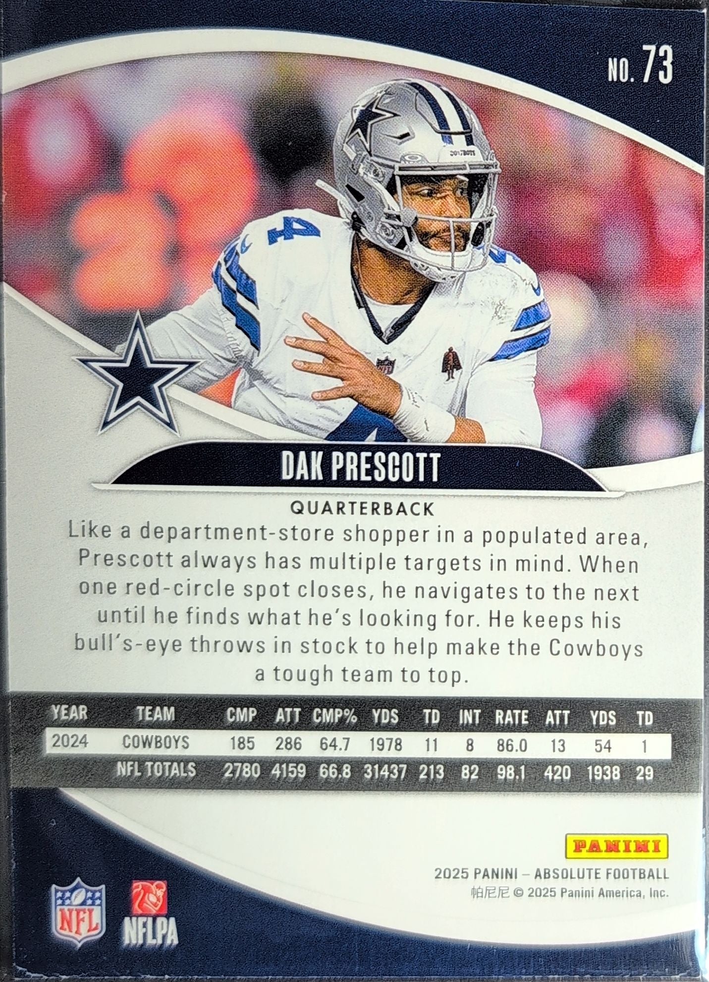 2025 Panini Absolute Dak Prescott #73 Blue Dallas Cowboys back