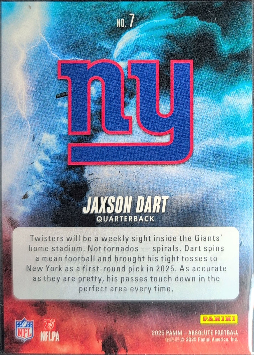2025 Panini Absolute Jaxson Dart #7 By Storm New York Giants back