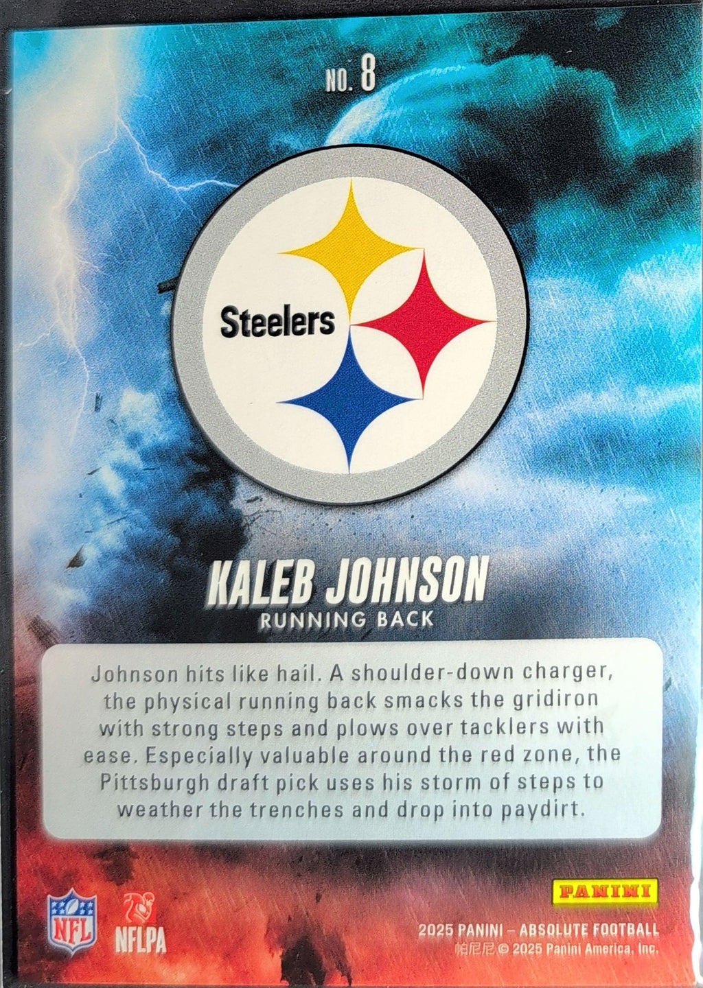 2025 Panini Absolute Kaleb Johnson #8 By Storm Pittsburgh Steelers back