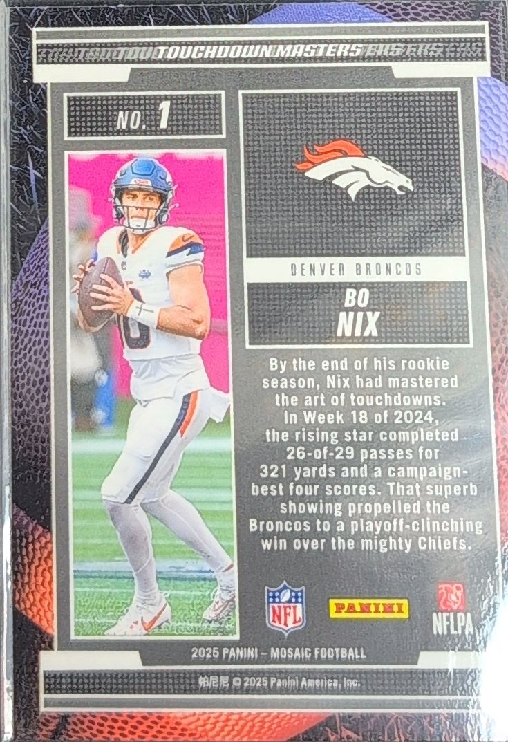 2025 Panini Mosaic Bo Nix #1 Touchdown Masters Denver Broncos back