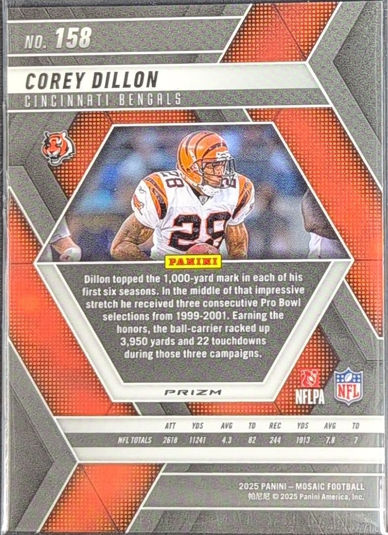 Corey Dillon 2025 Panini Mosaic #158 Mosaic Green Cincinnati Bengals - back image