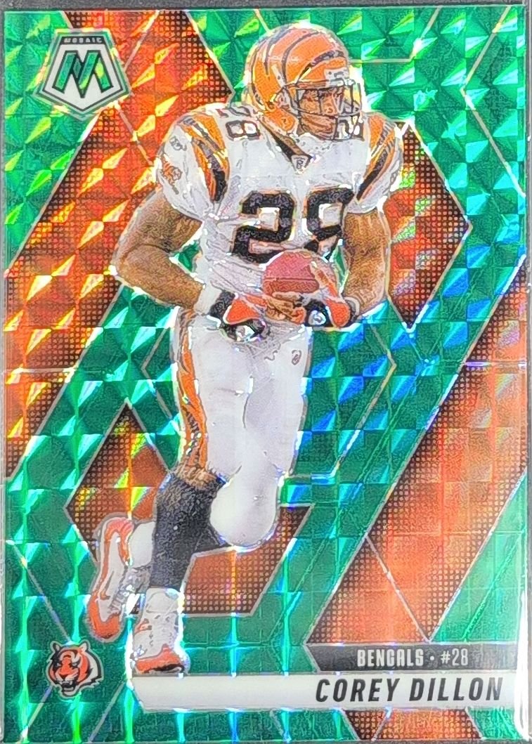 Corey Dillon 2025 Panini Mosaic #158 Mosaic Green Cincinnati Bengals - front image