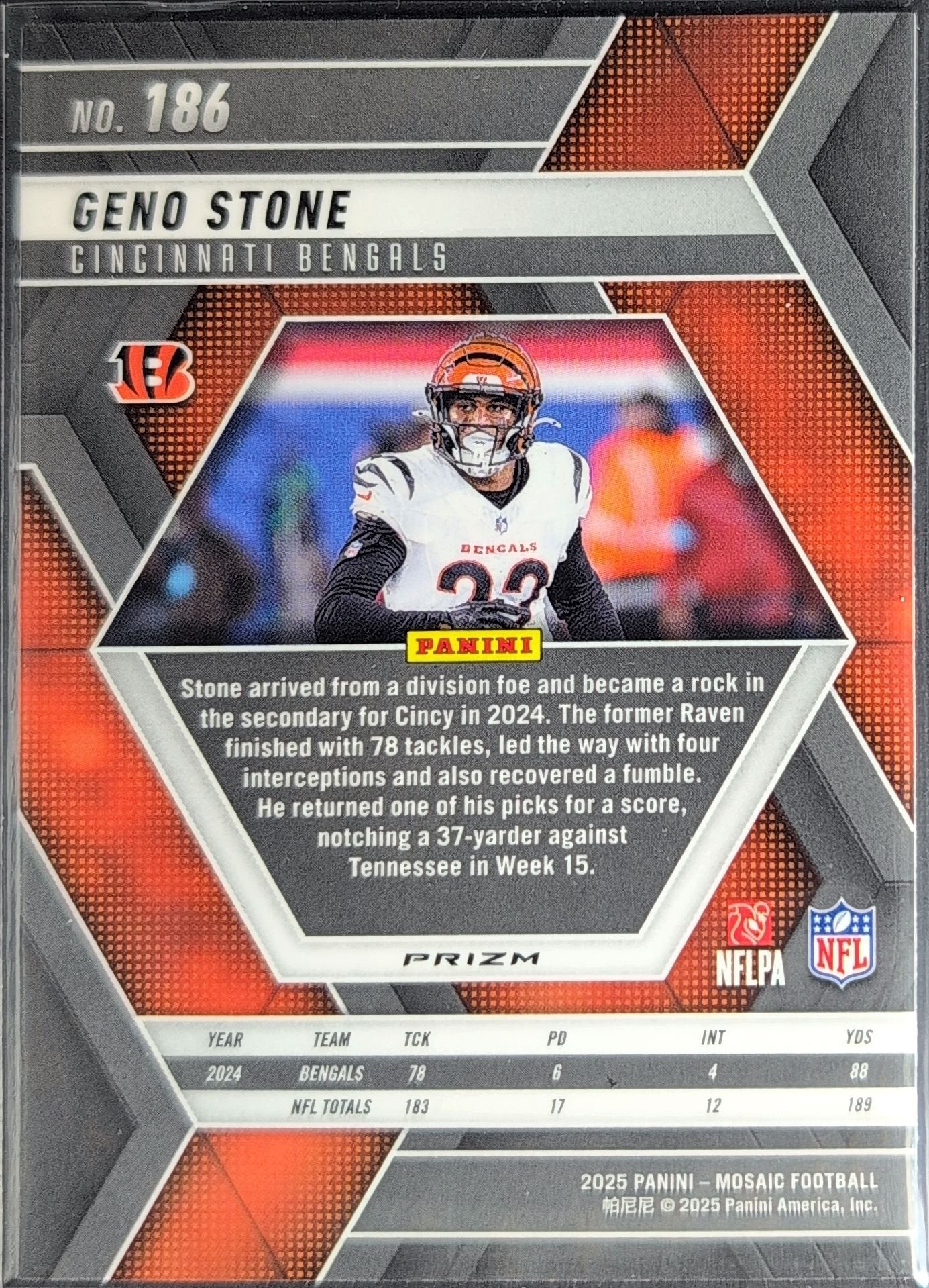 Geno Stone 2025 Panini Mosaic #186 Silver Cincinnati Bengals - back image