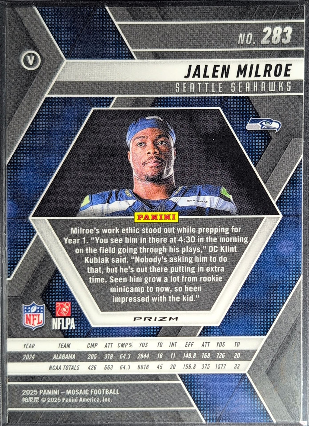 2025 Panini Mosaic Jalen Milroe #283 Mosaic Green RC Seattle Seahawks back