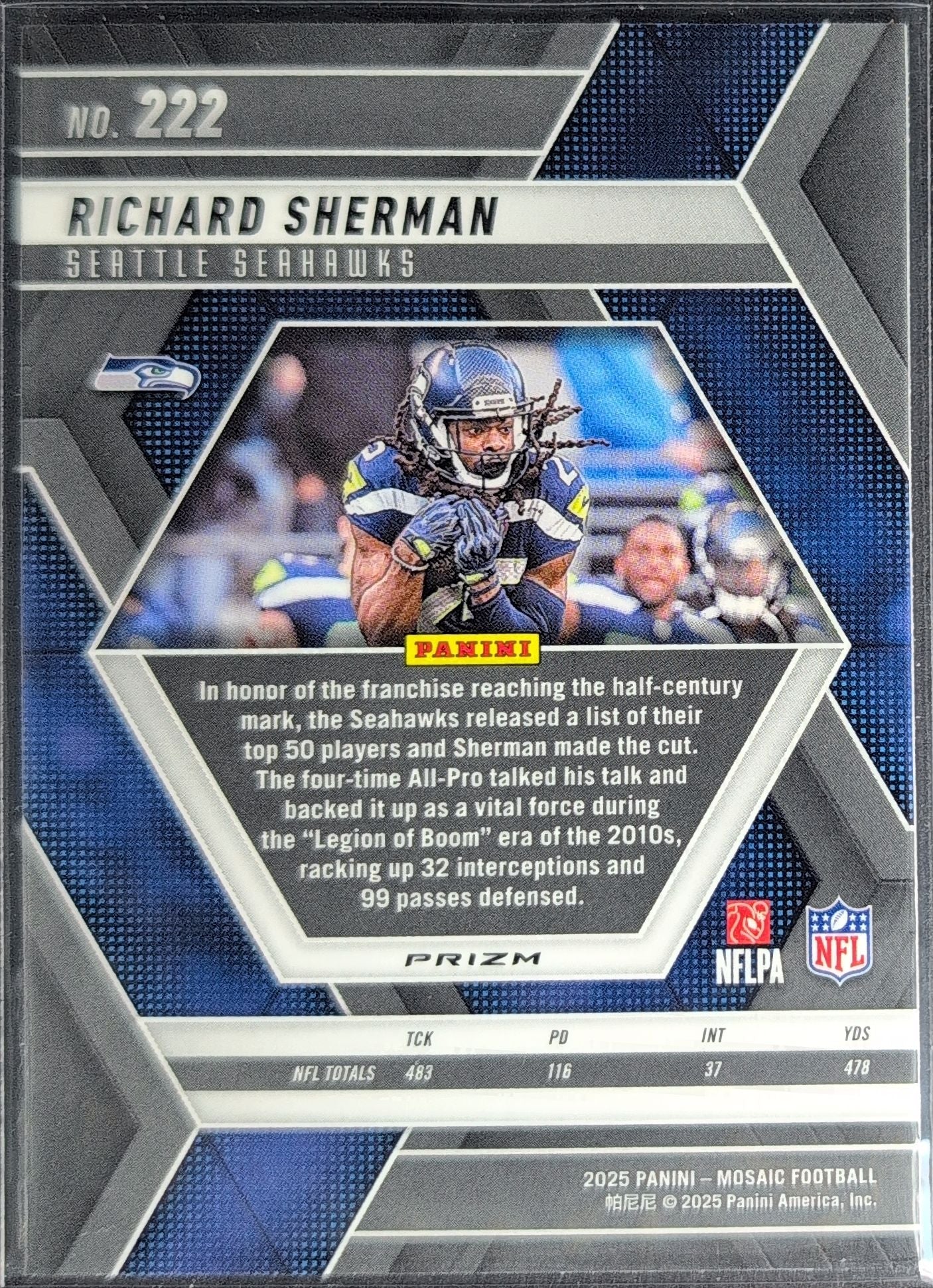 2025 Panini Mosaic Richard Sherman #222 Mosaic Reactive Yellow Seattle Seahawks back
