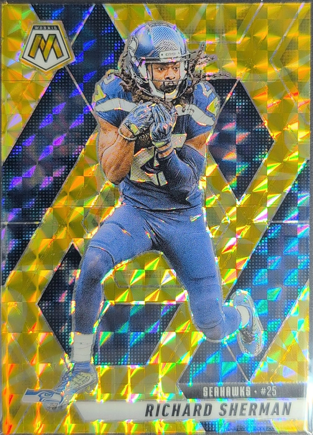 2025 Panini Mosaic Richard Sherman #222 Mosaic Reactive Yellow Seattle Seahawks front