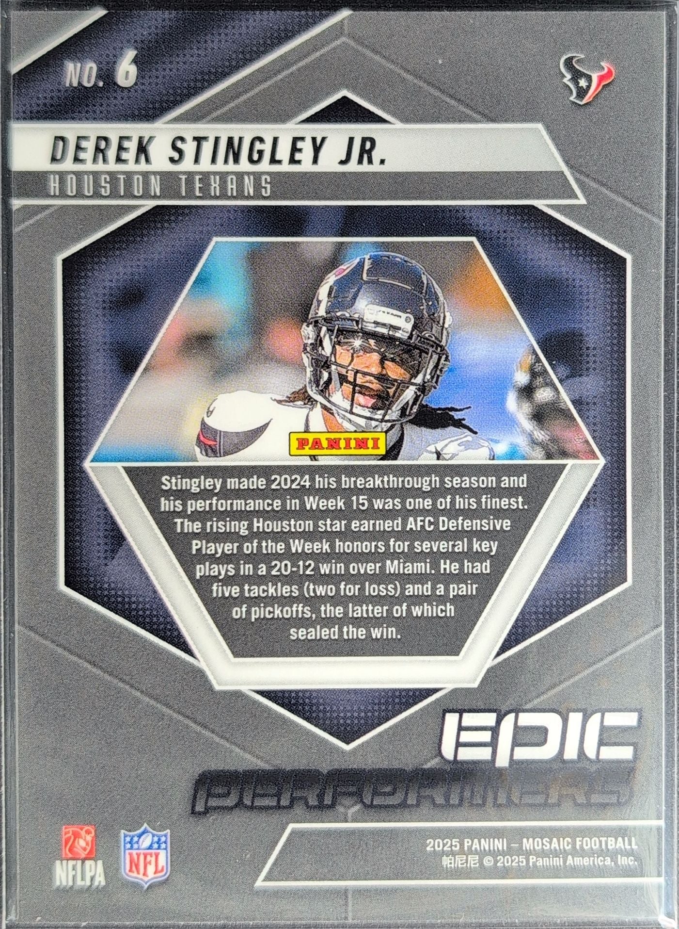 2025 Panini Mosaic Derek Stingley Jr. #6 Epic Performers Mosaic Houston Texans back