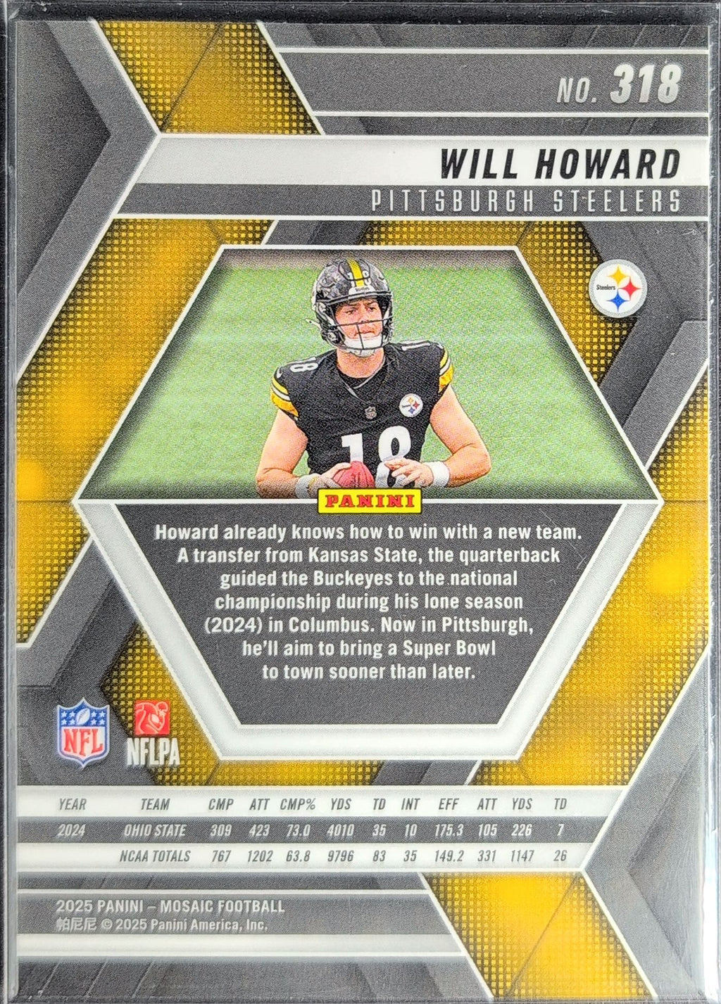 Will Howard 2025 Panini Mosaic #318 Rookie Pittsburgh Steelers