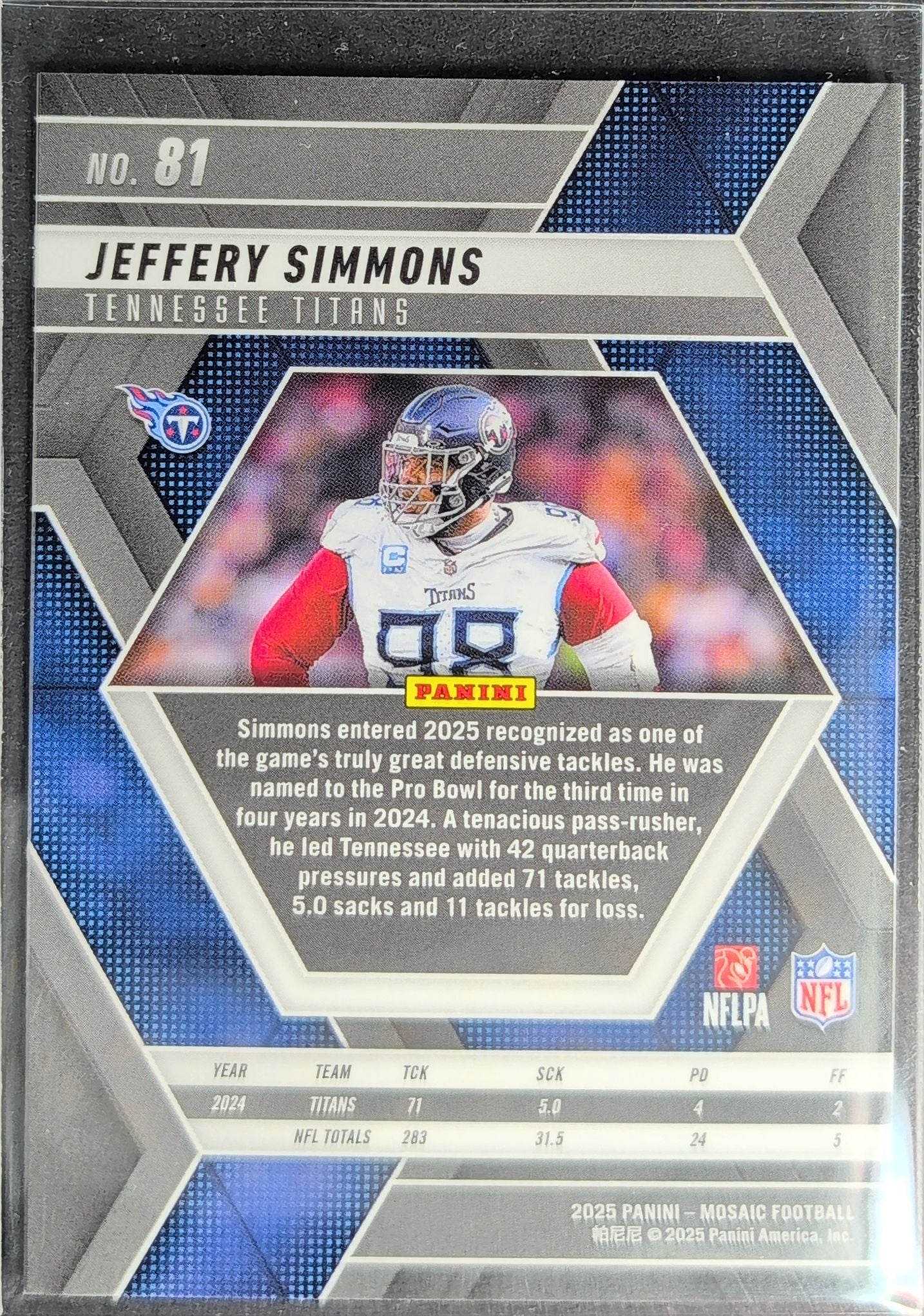 2025 Panini Mosaic Jeffery Simmons #81 Tennessee Titans back