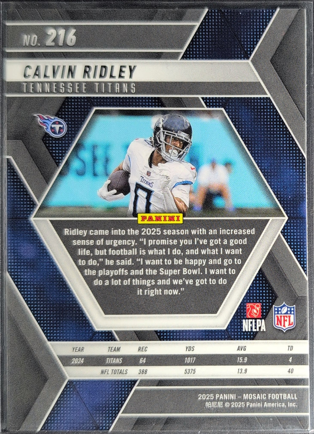 2025 Panini Mosaic Calvin Ridley #216 Tennessee Titans back