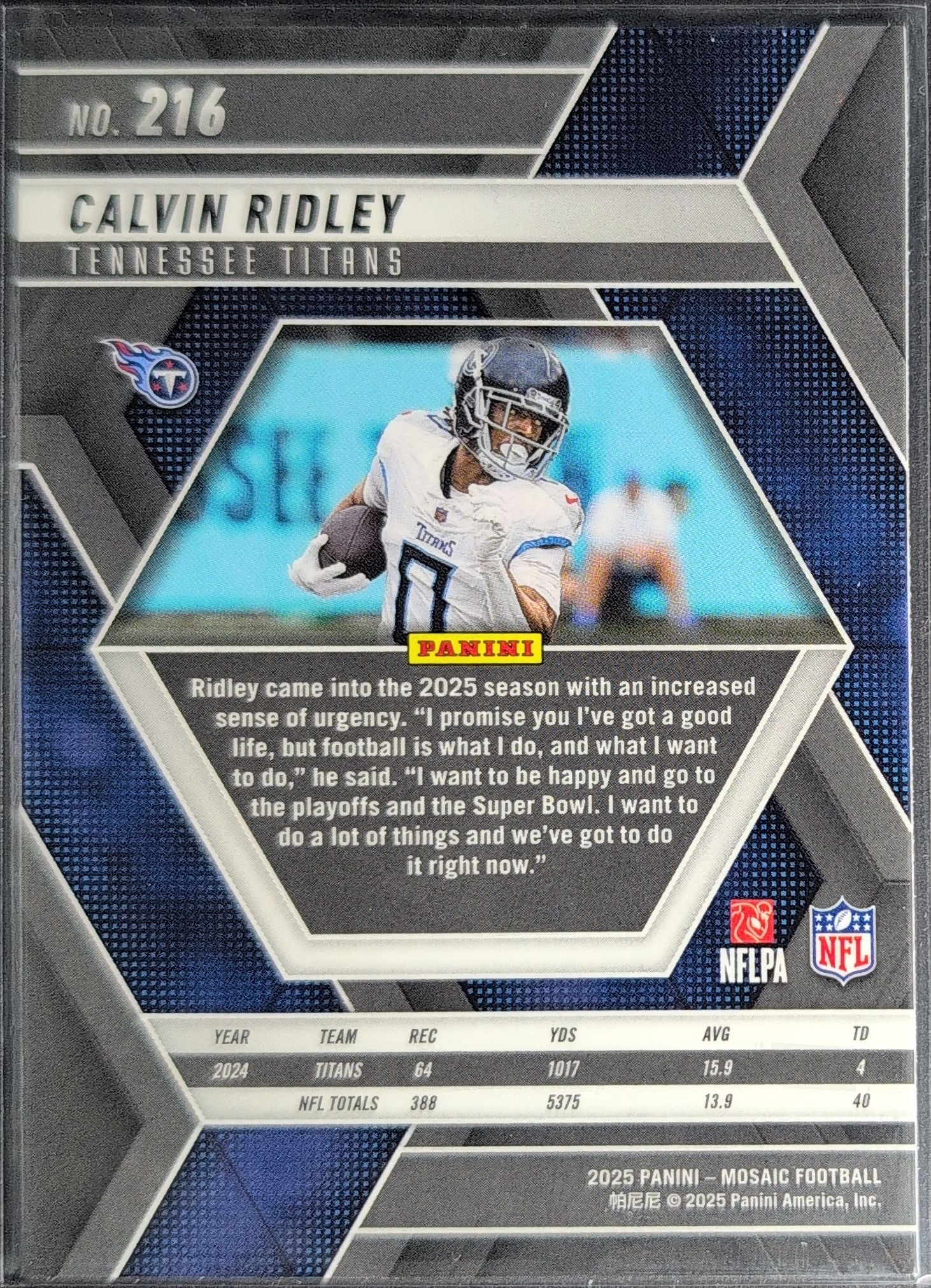2025 Panini Mosaic Calvin Ridley #216 Tennessee Titans back