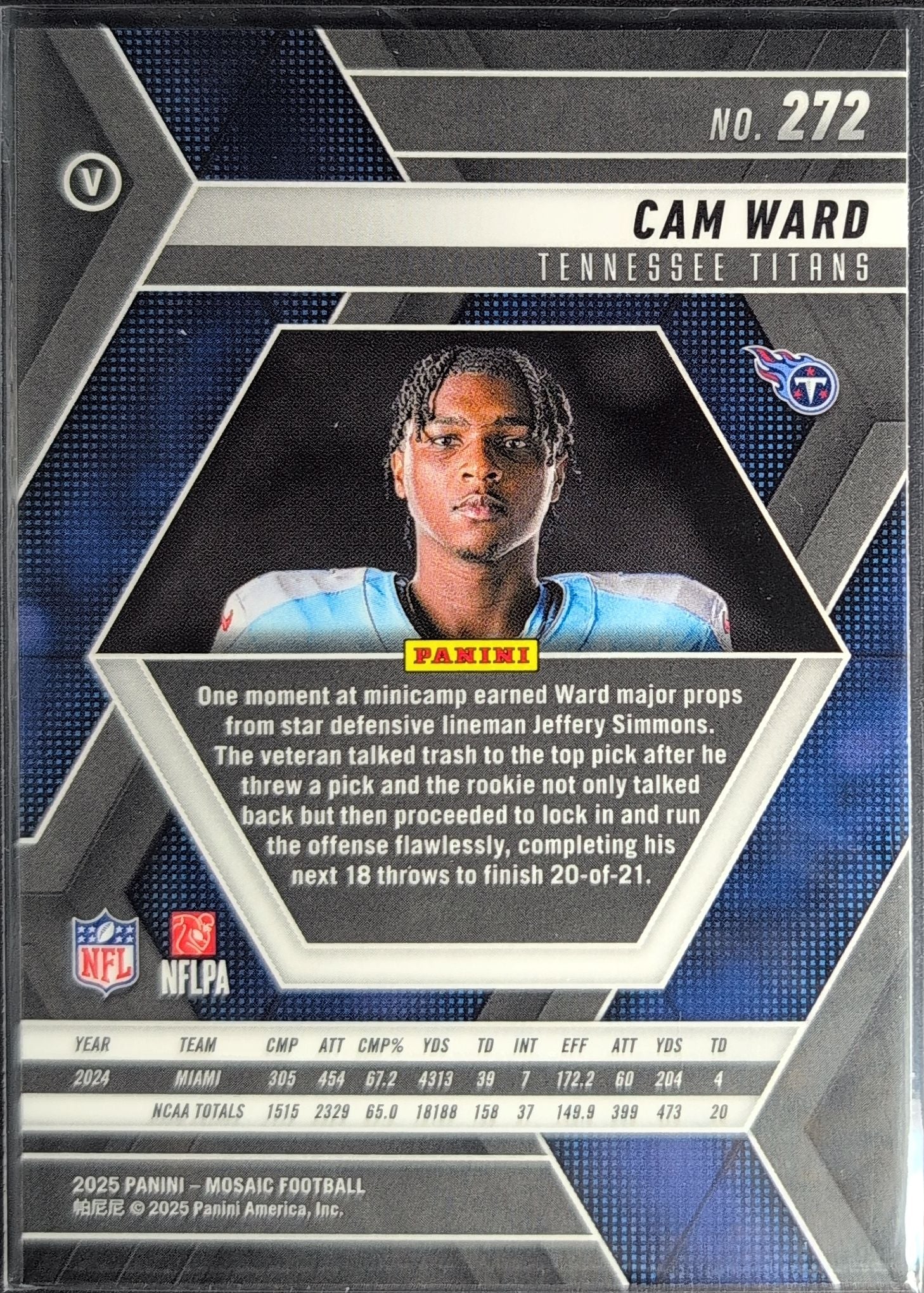 2025 Panini Mosaic Cam Ward #272 RC Tennessee Titans back