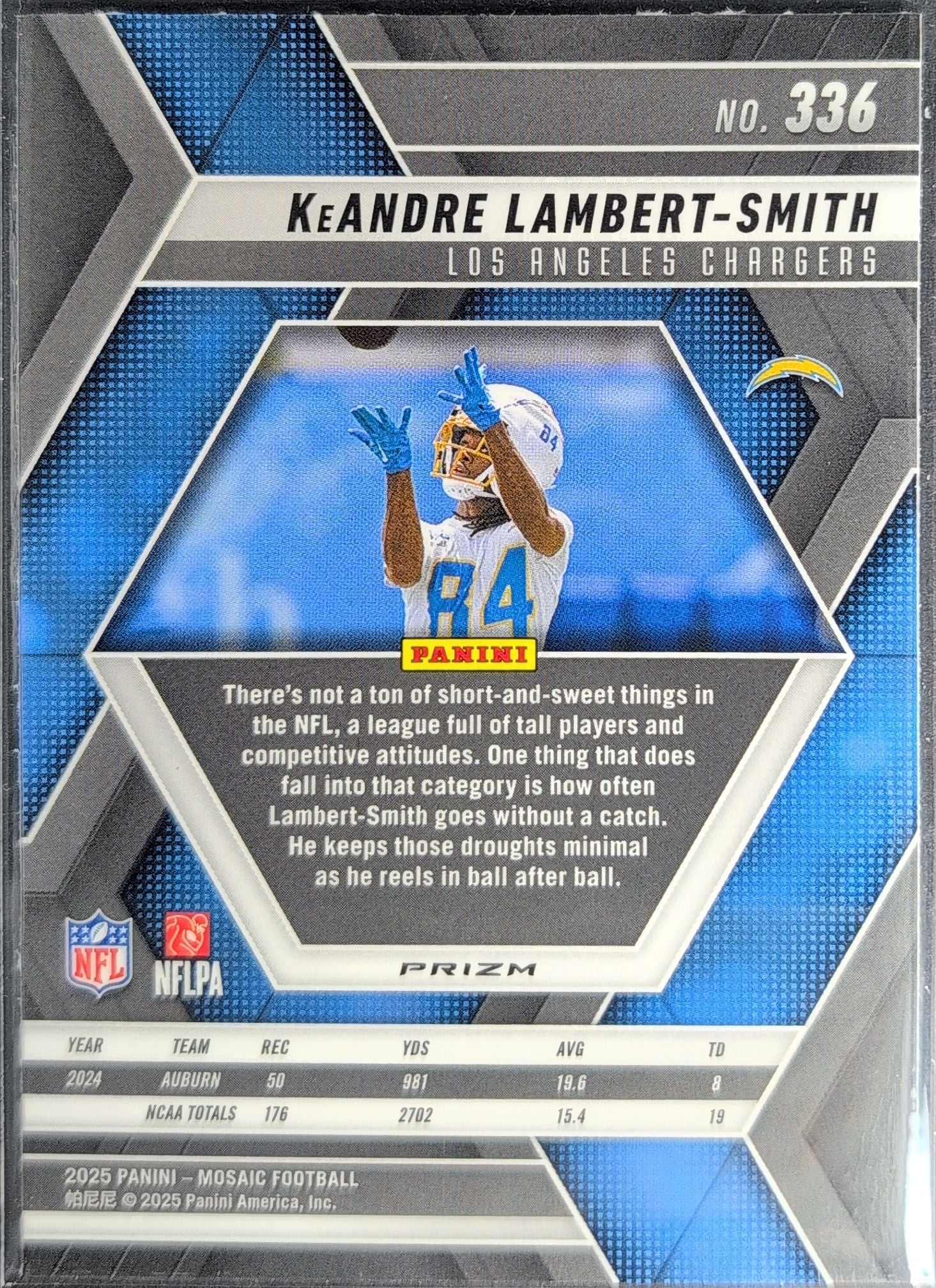 2025 Panini Mosaic KeAndre Lambert-Smith #336 Mosaic Reactive Yellow RC Los Angeles Chargers back