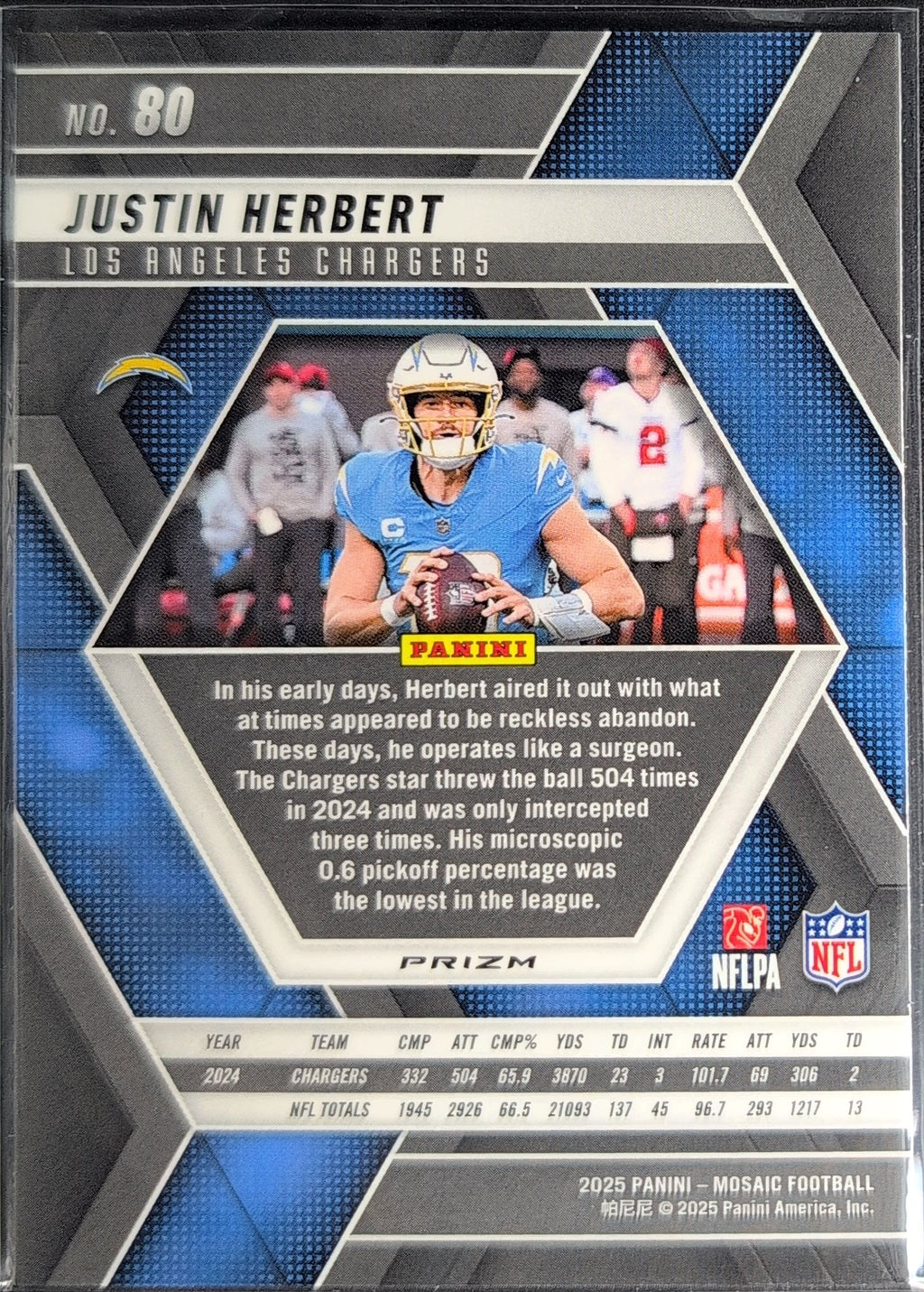 2025 Panini Mosaic Justin Herbert #80 Mosaic Green Los Angeles Chargers back