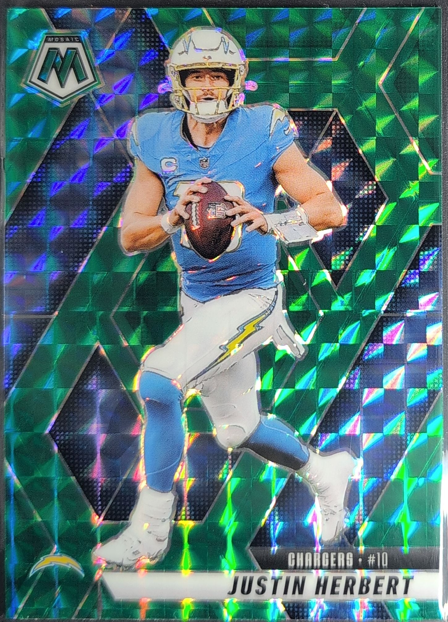 2025 Panini Mosaic Justin Herbert #80 Mosaic Green Los Angeles Chargers front