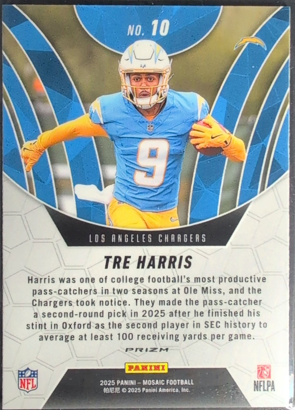 2025 Panini Mosaic Tre Harris #10 Elevate Mosaic Orange Fluorescent Los Angeles Chargers back