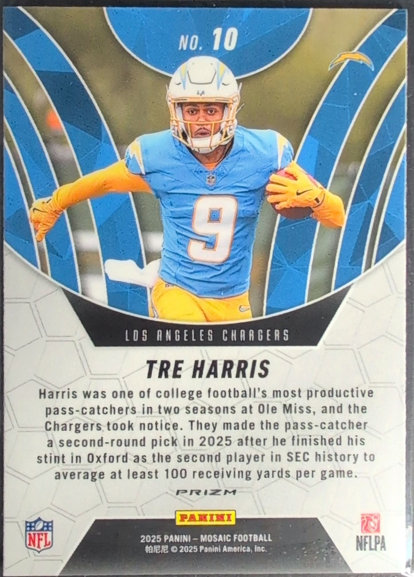 2025 Panini Mosaic Tre Harris #10 Elevate Mosaic Orange Fluorescent Los Angeles Chargers back