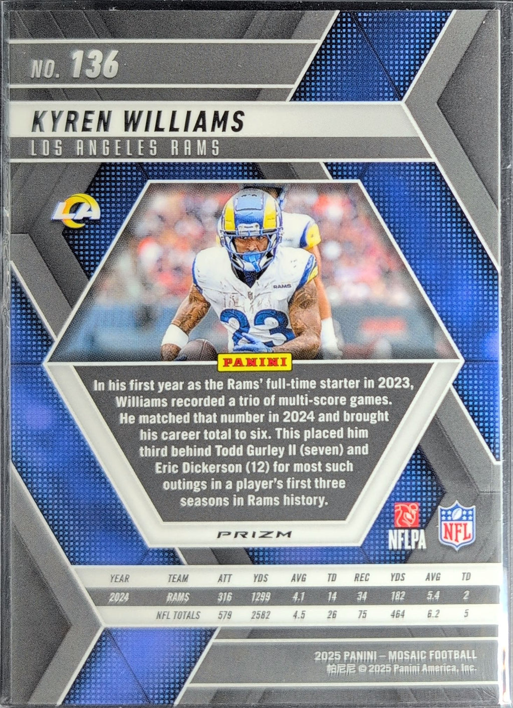 2025 Panini Mosaic Kyren Williams #136 Mosaic Reactive Yellow Los Angeles Rams back
