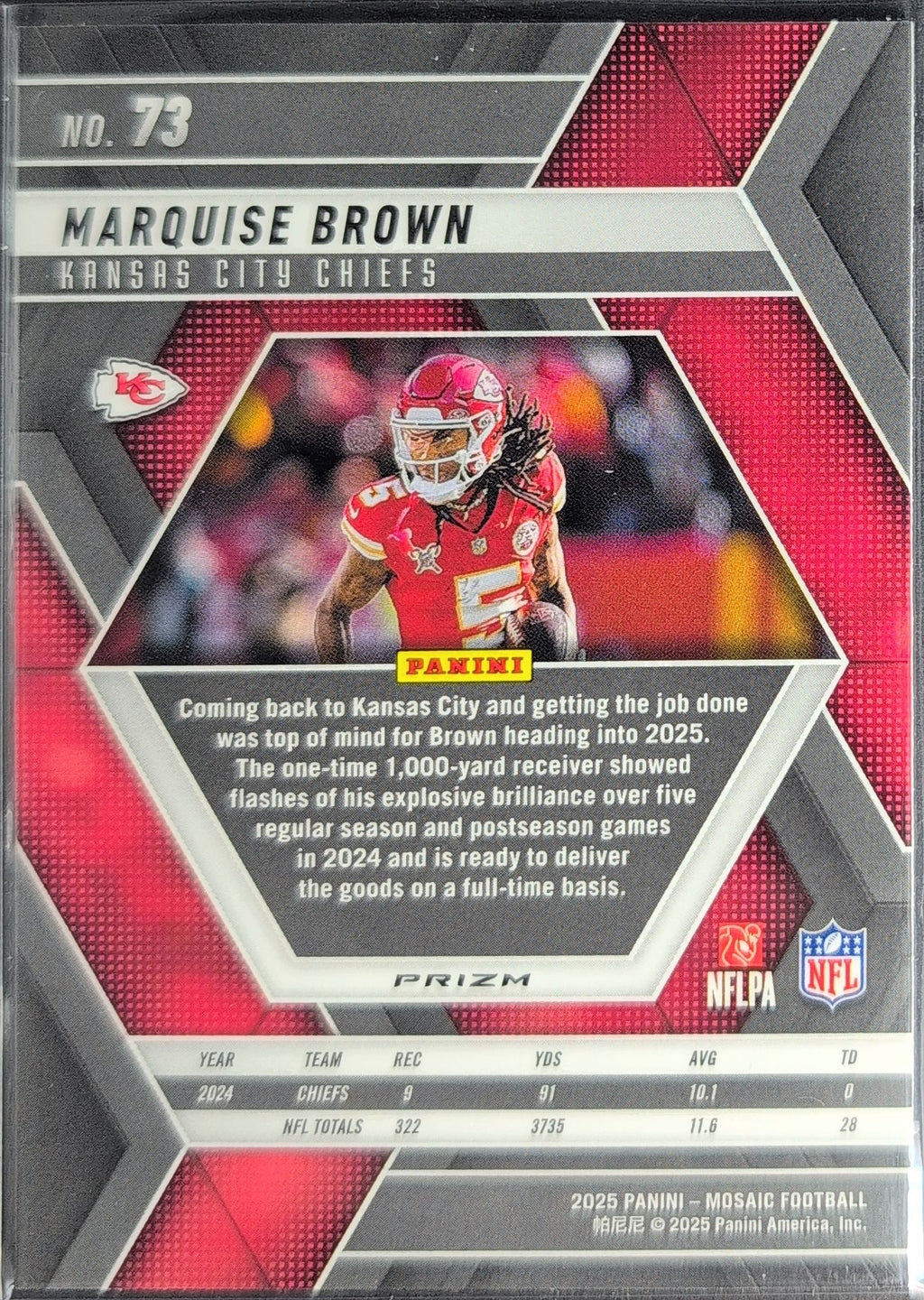 2025 Panini Mosaic Marquise Brown #73 Mosaic Reactive Yellow Kansas City Chiefs back
