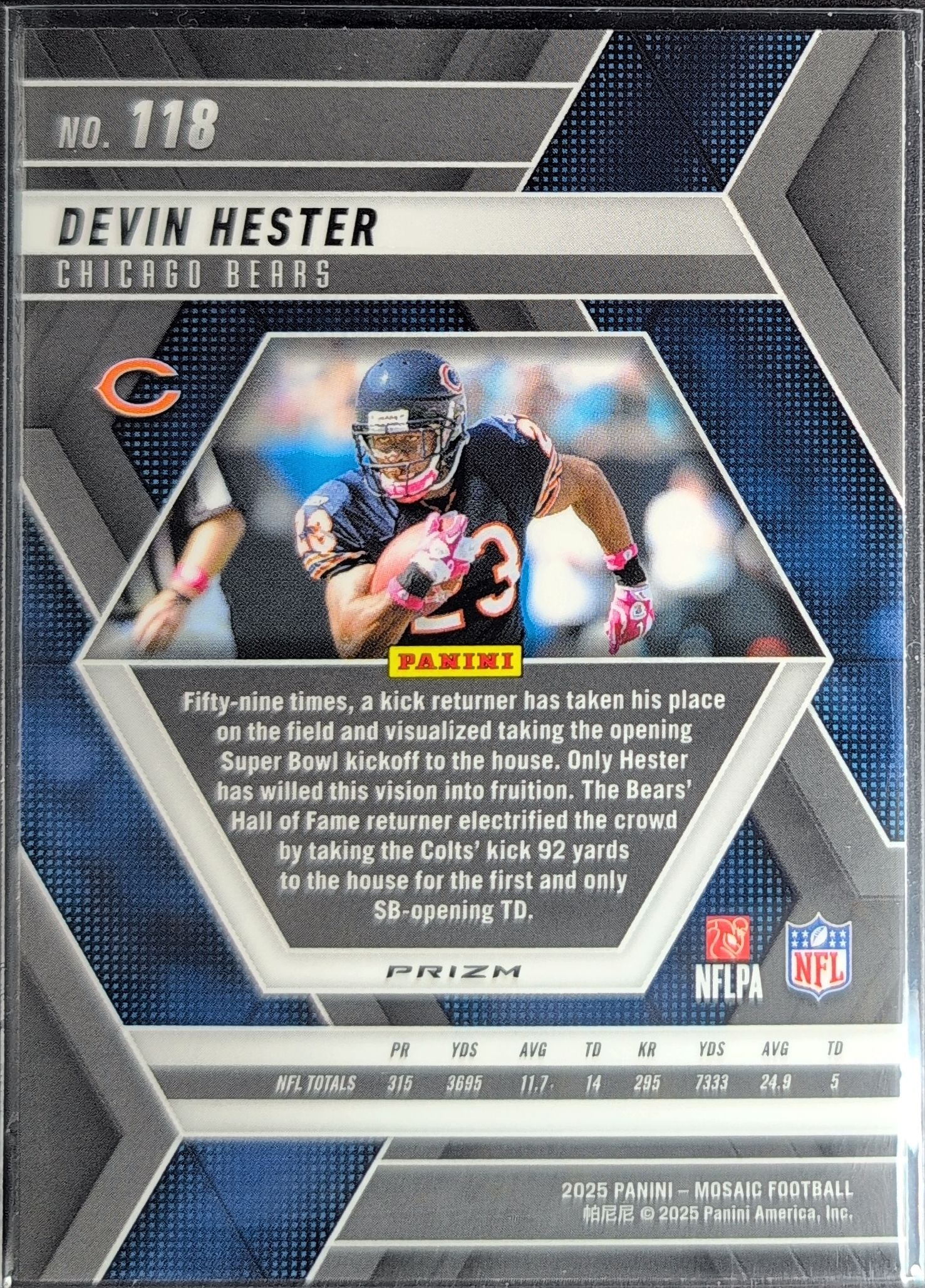 2025 Panini Mosaic Devin Hester #118 Mosaic Reactive Yellow Chicago Bears back