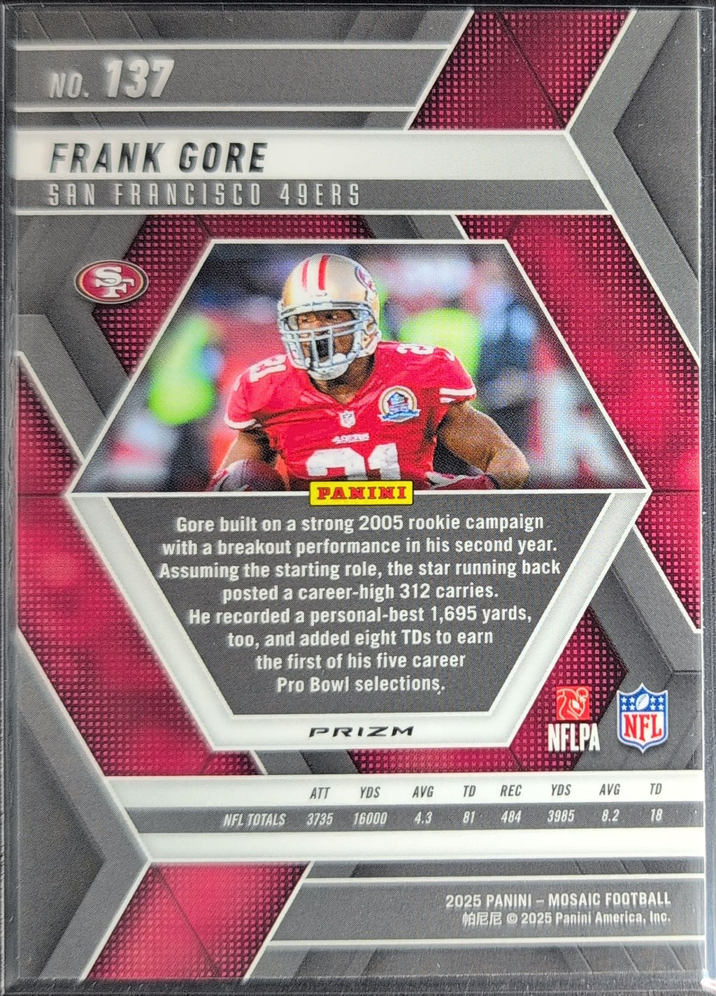2025 Panini Mosaic Frank Gore #137 Mosaic Reactive Yellow San Francisco 49ers back