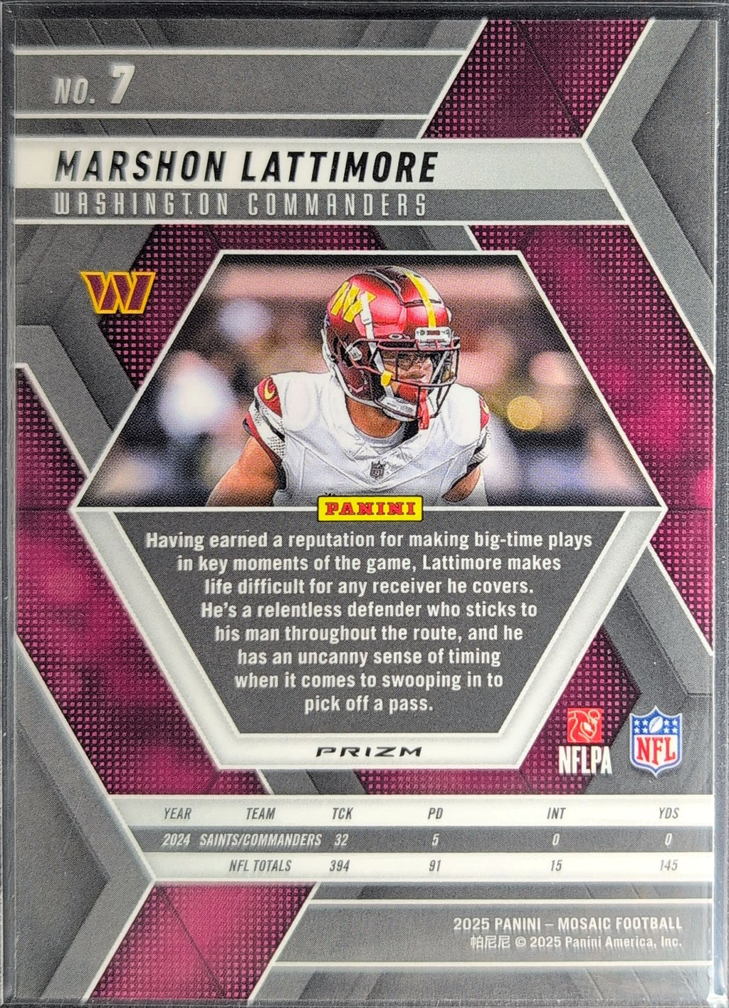 2025 Panini Mosaic Marshon Lattimore #7 Mosaic Green Washington Commanders back