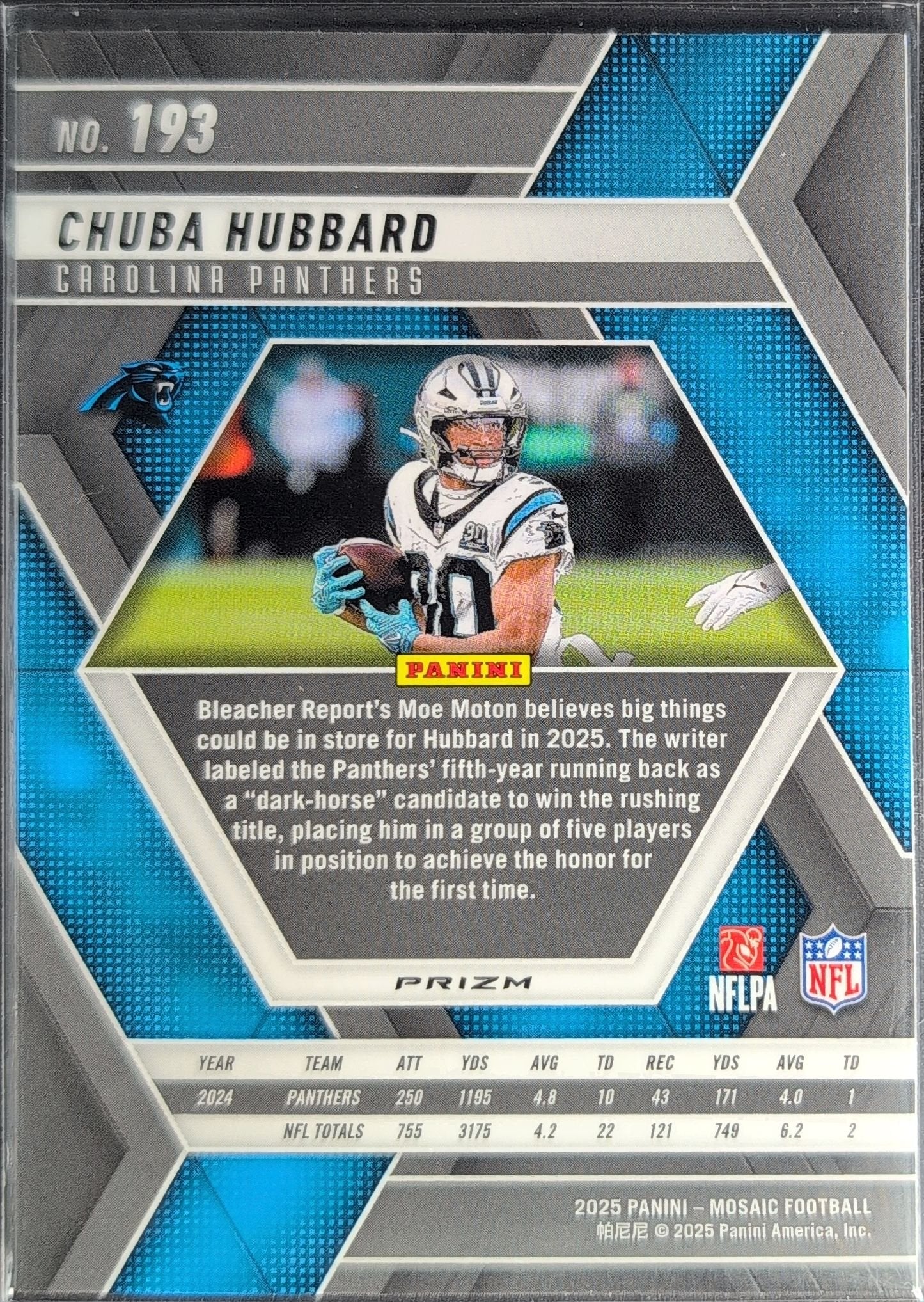 Chuba Hubbard 2025 Panini Mosaic #193 Mosaic Reactive Yellow Carolina Panthers - back image
