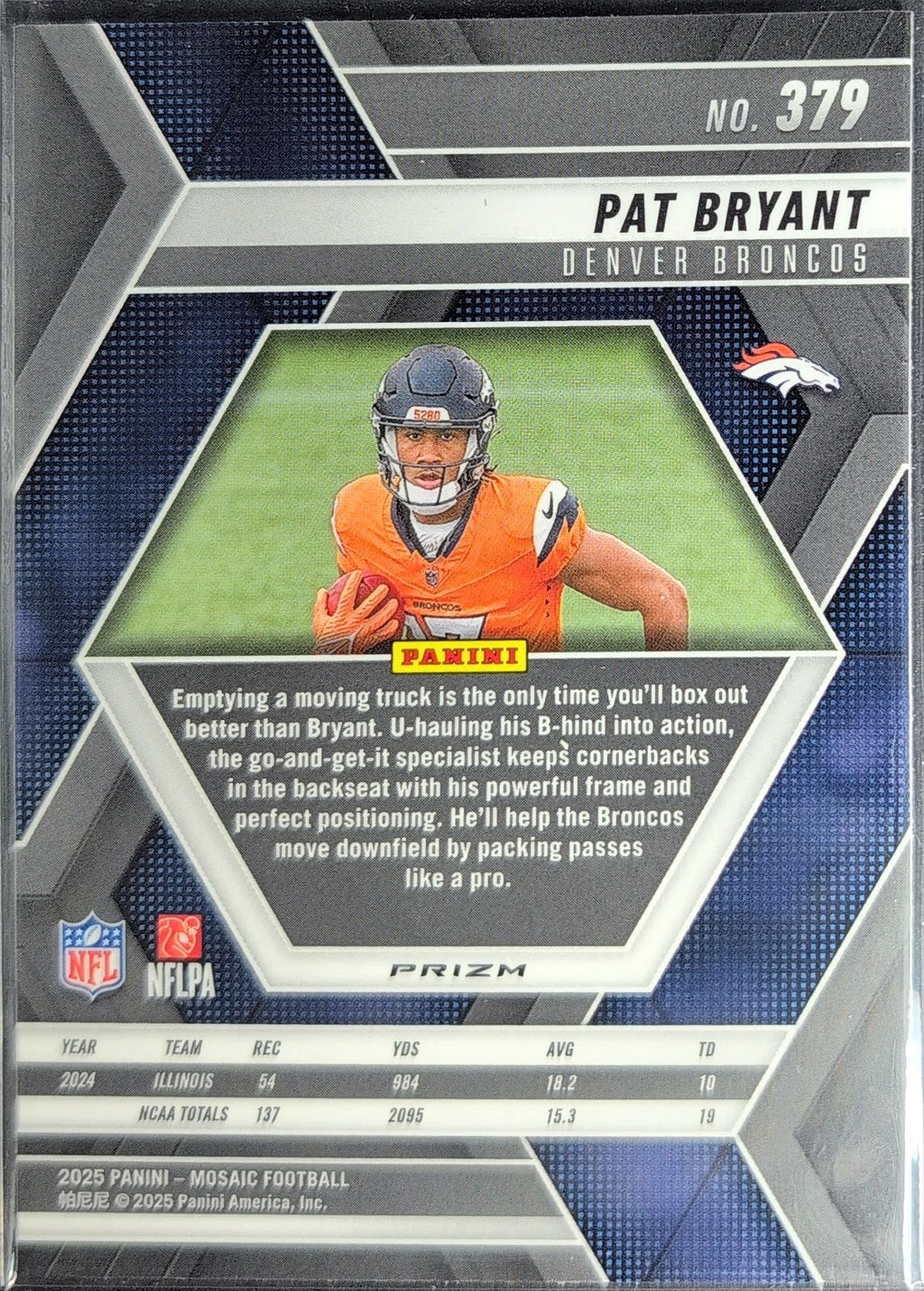 2025 Panini Mosaic Pat Bryant #379 Mosaic Reactive Yellow RC Denver Broncos back