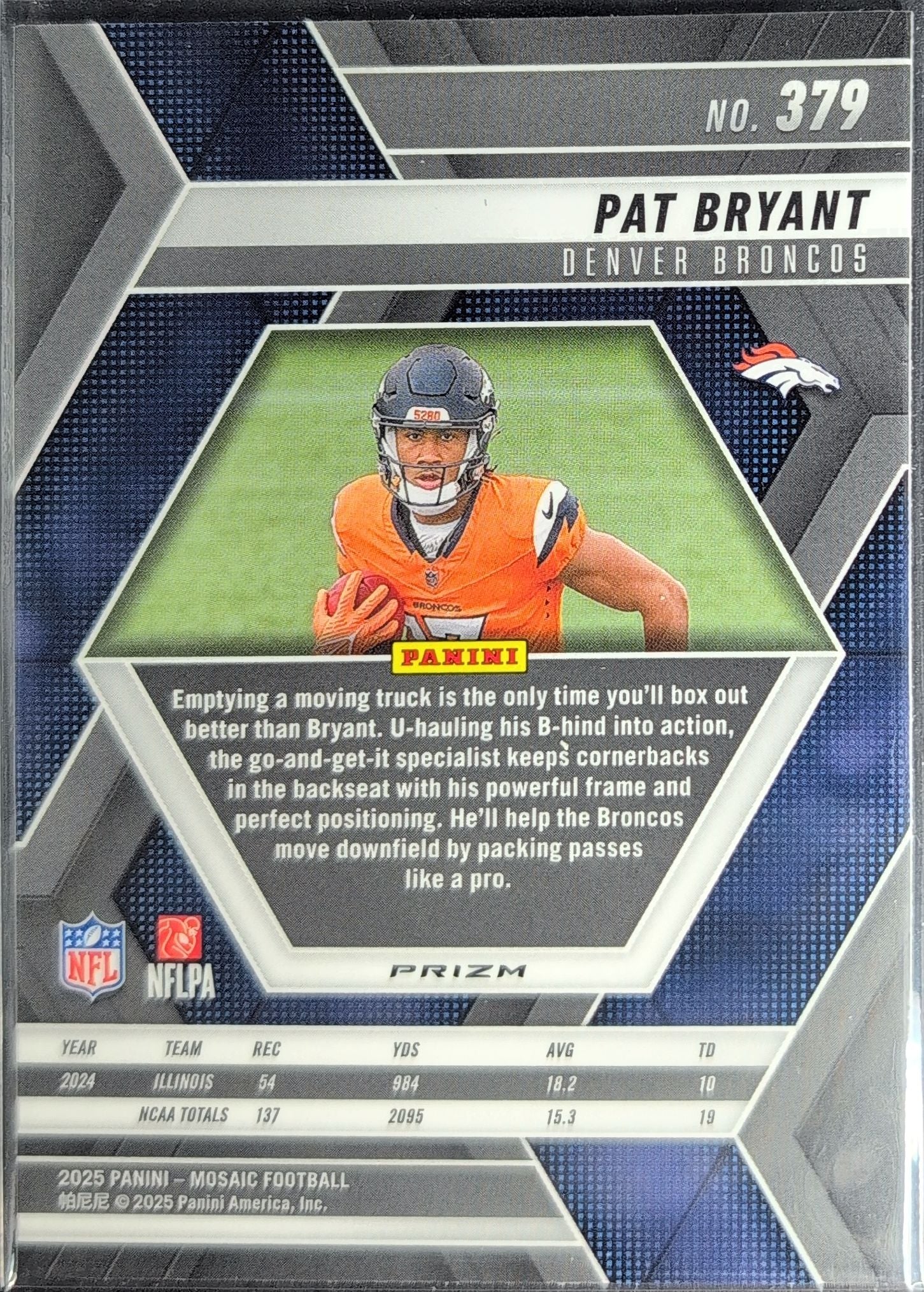 2025 Panini Mosaic Pat Bryant #379 Mosaic Reactive Yellow RC Denver Broncos back