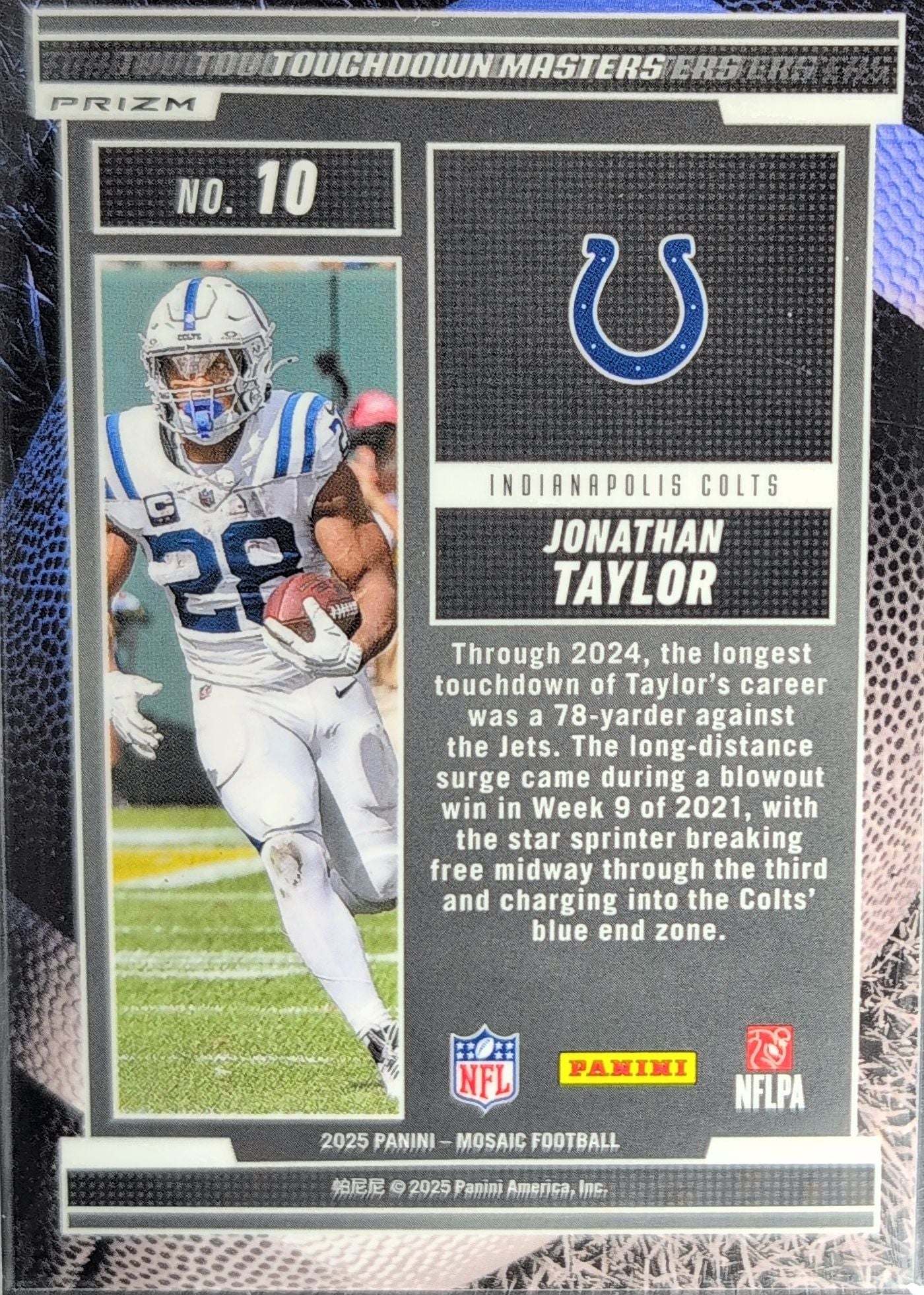2025 Panini Mosaic Jonathan Taylor #10 Touchdown Masters Mosaic Orange Fluorescent Indianapolis Colts back